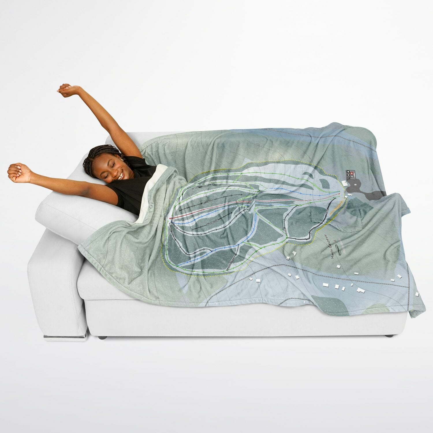 Haute Gaspesie, Quebec Ski Resort Map Flannel Blanket Poncho