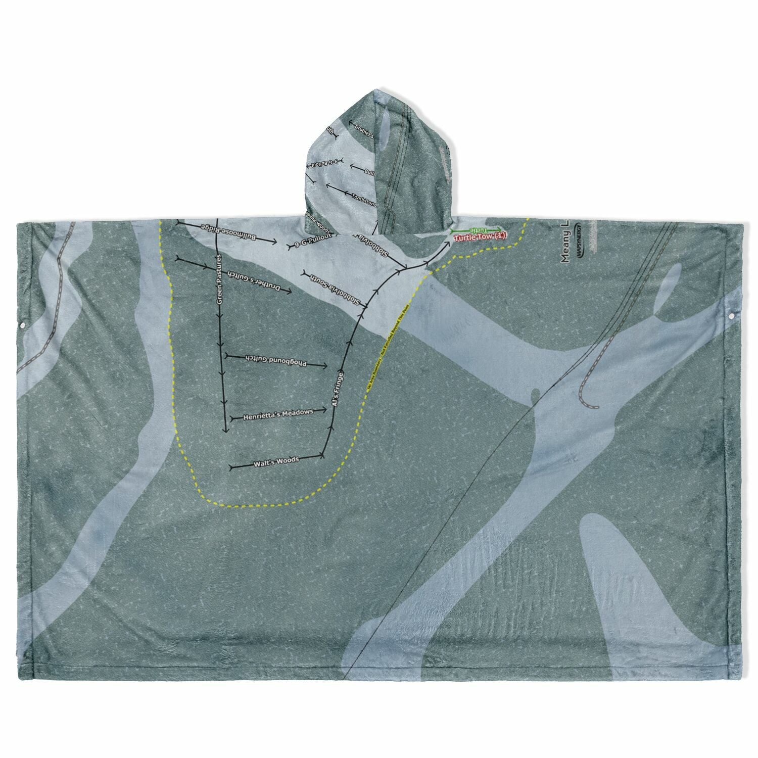 Meany Lodge, Washington Ski Resort Map Flannel Blanket Poncho