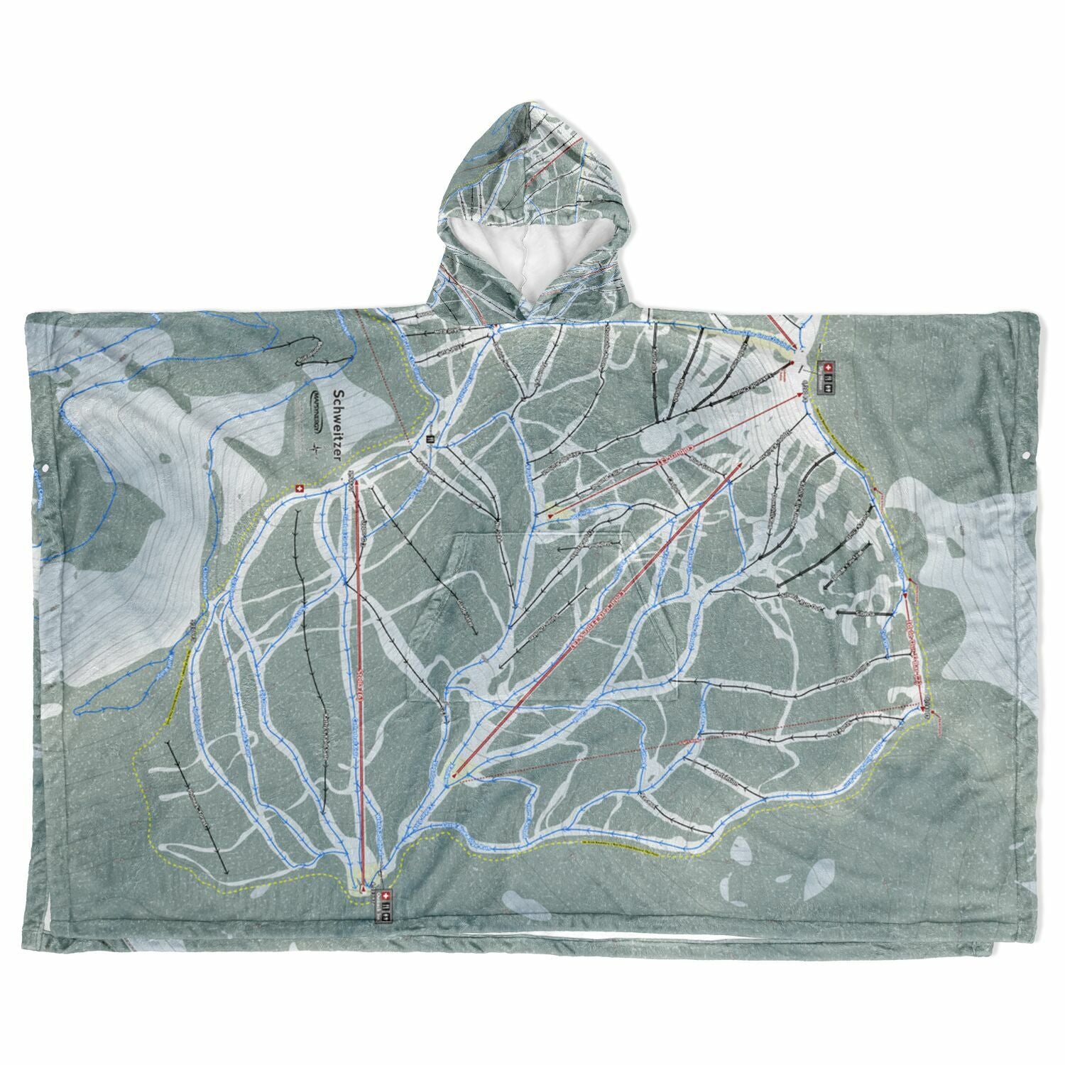 Schweitzer, Idaho Ski Resort Map Flannel Blanket Poncho