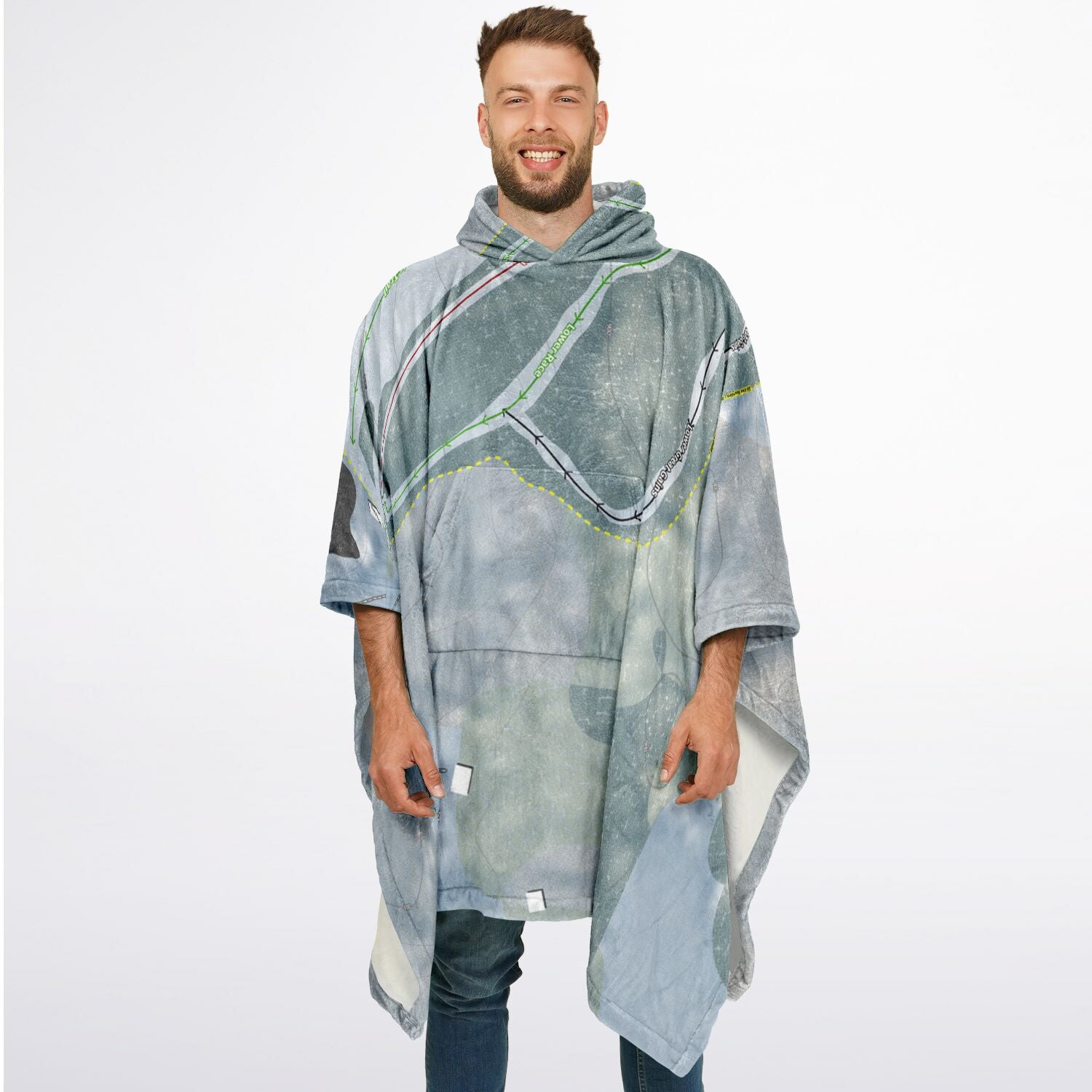 Veterans Memorial, New Hampshire Ski Resort Map Flannel Blanket Poncho