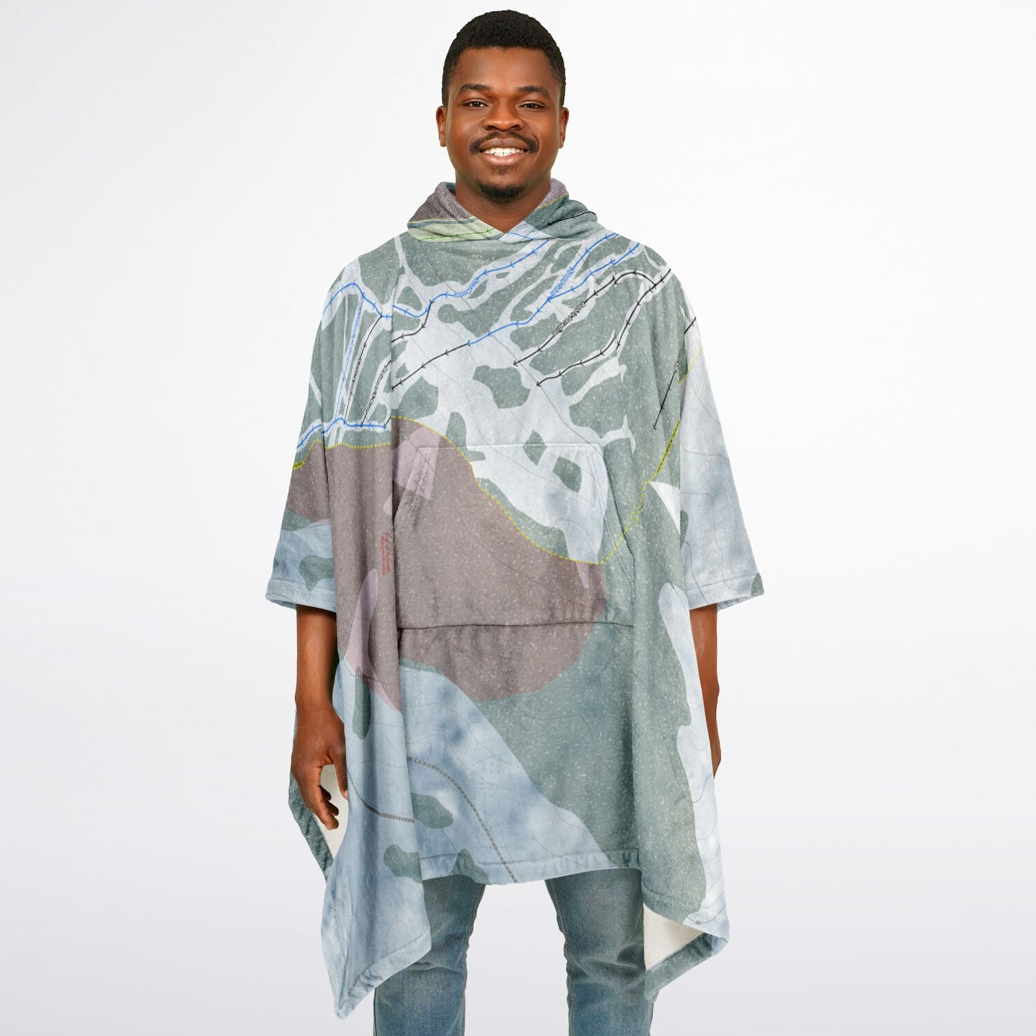 Antelope Butte, Wyoming Ski Resort Map Flannel Blanket Poncho