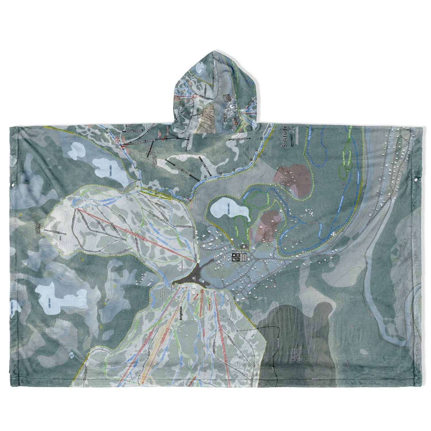 Solitude, Utah Ski Resort Map Flannel Blanket Poncho