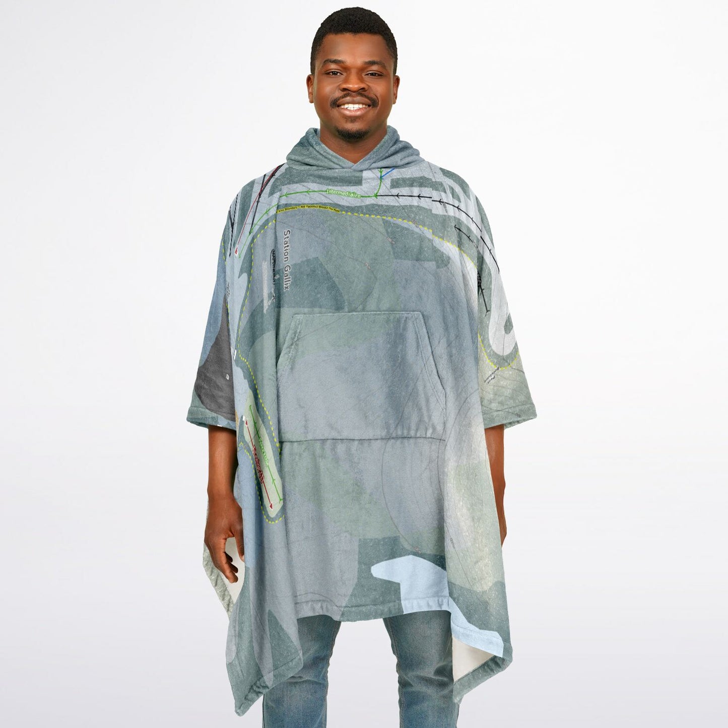 Station Gallix, Quebec Ski Resort Map Flannel Blanket Poncho