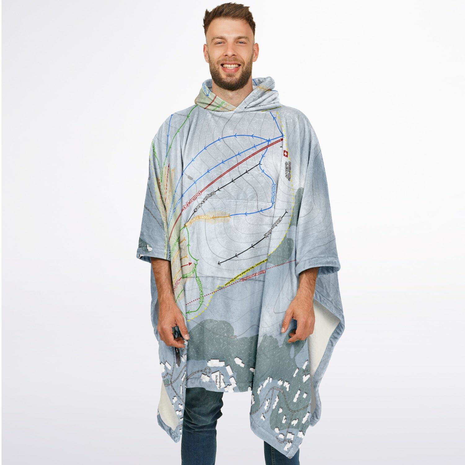 Sun Valley Dollar Mountain, Idaho Ski Resort Map Flannel Blanket Poncho