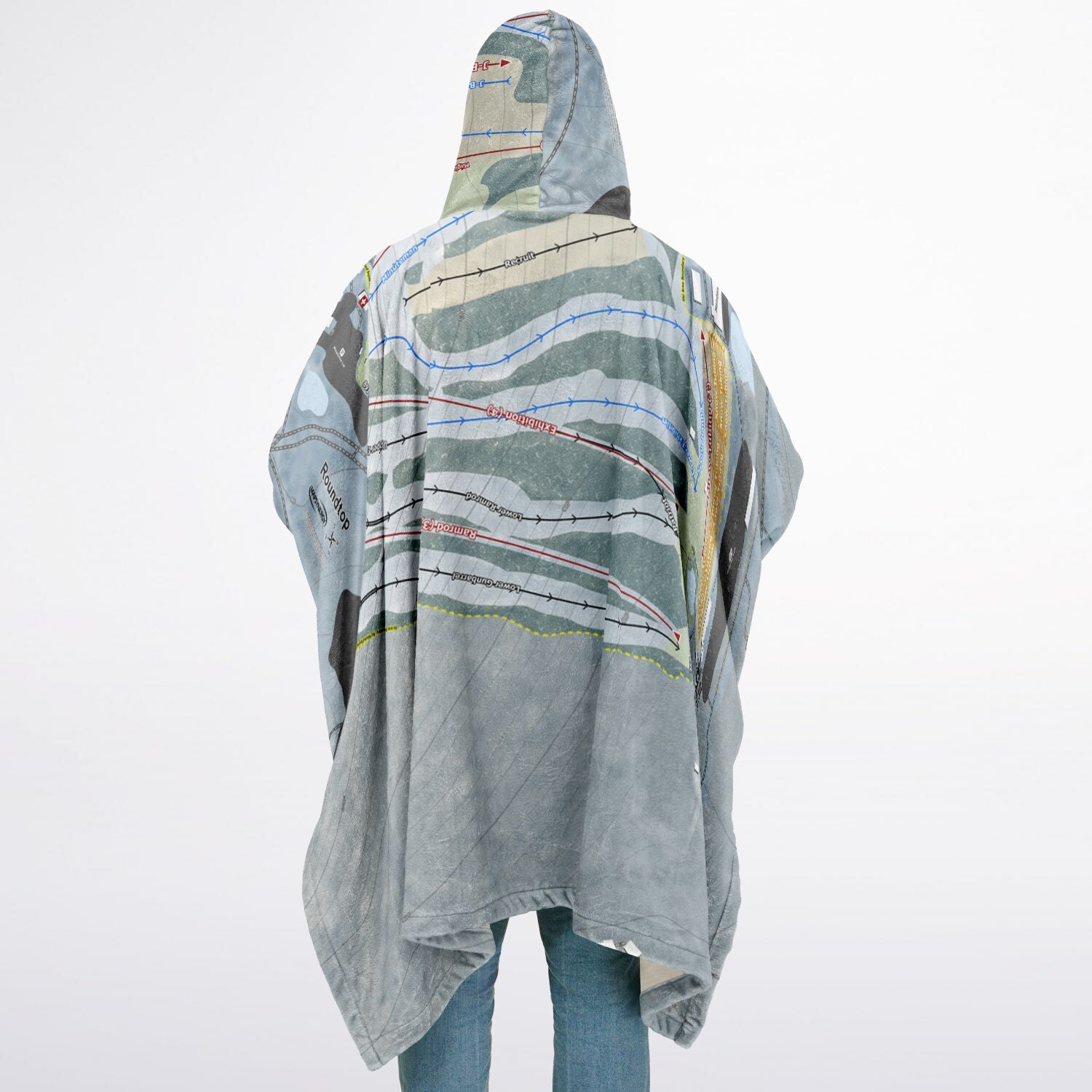 Roundtop, Pennsylvania Ski Resort Map Flannel Blanket Poncho