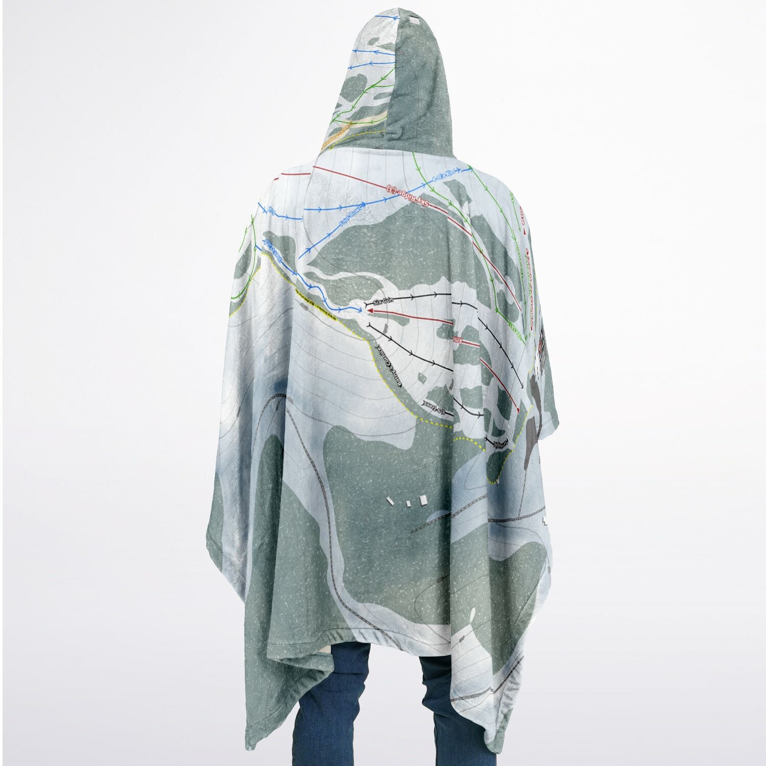 Sky Tavern, Nevada Ski Resort Map Flannel Blanket Poncho