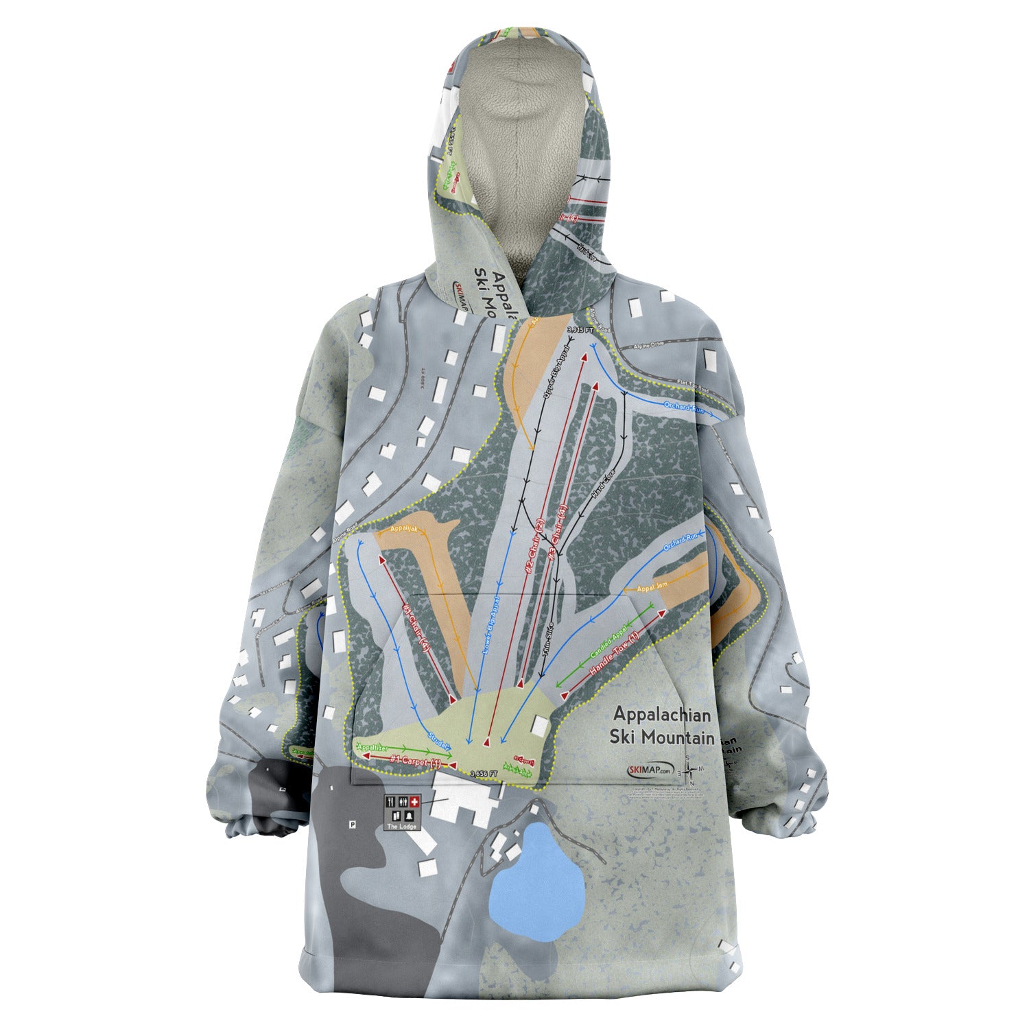 Appalachian Ski Mountain, North Carolina Ski Trail Map Snug Hoodie