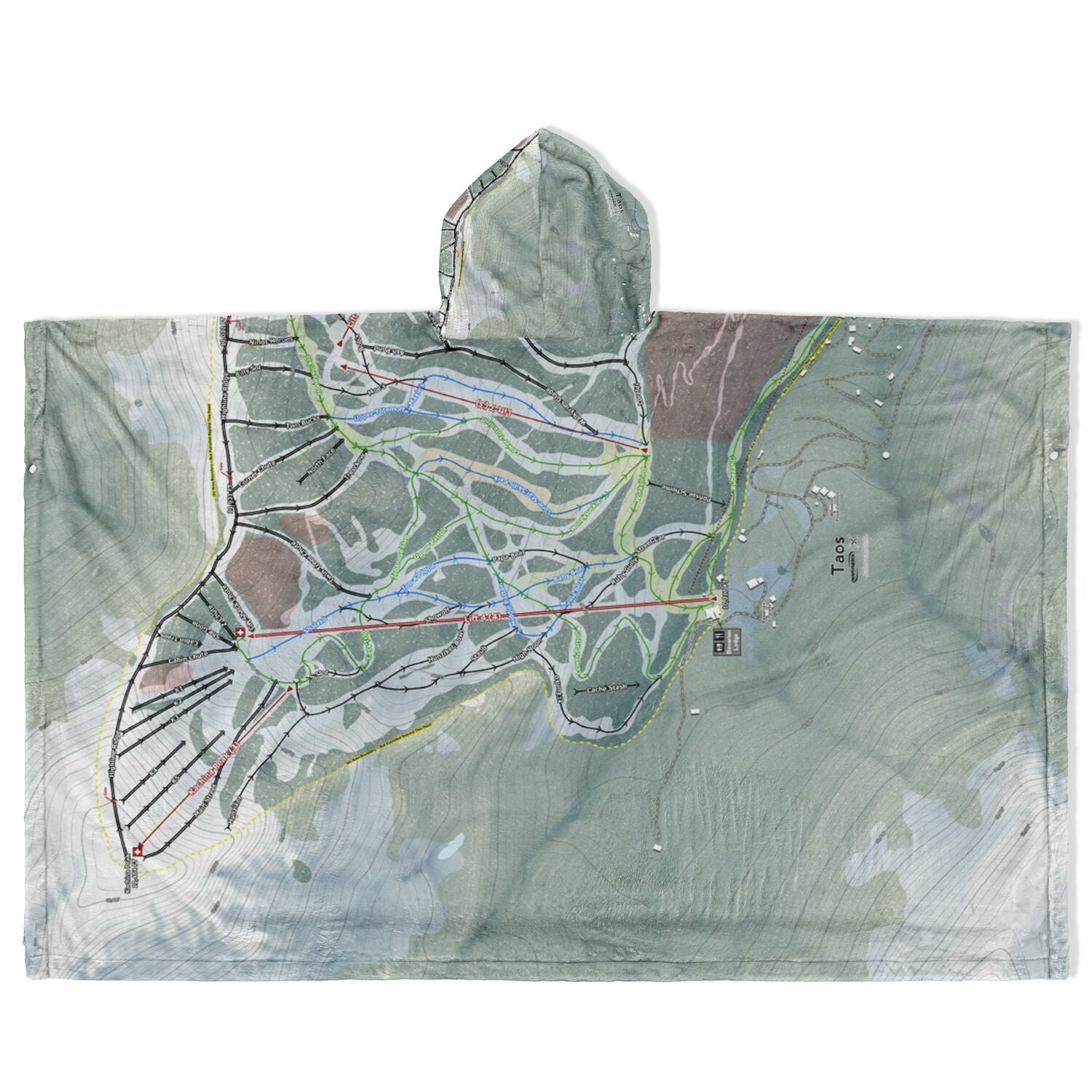 Taos, New Mexico Ski Resort Map Flannel Blanket Poncho