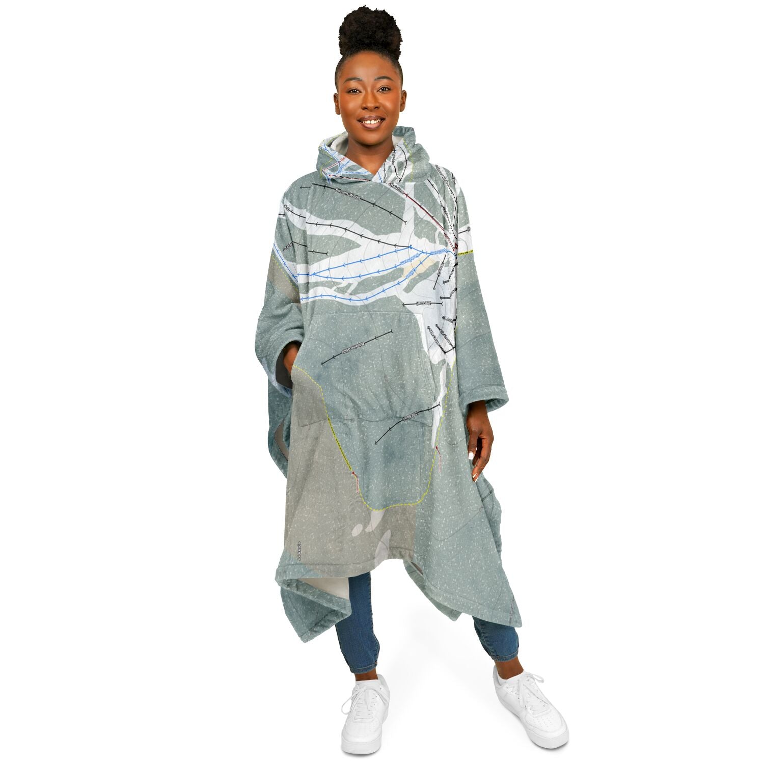 Mt Ashland, Oregon Ski Resort Map Flannel Blanket Poncho