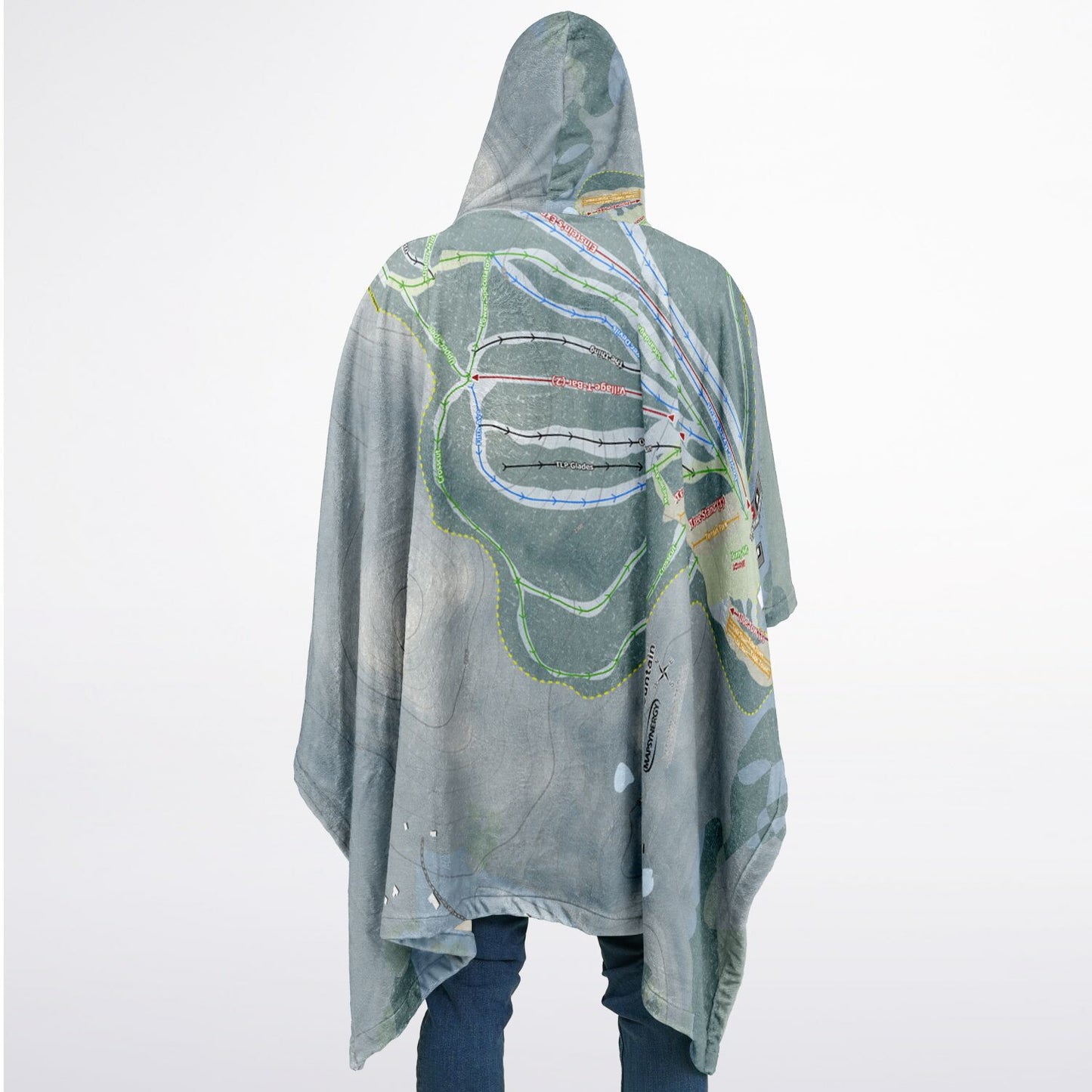 Oak Mountain, New York Ski Resort Map Flannel Blanket Poncho