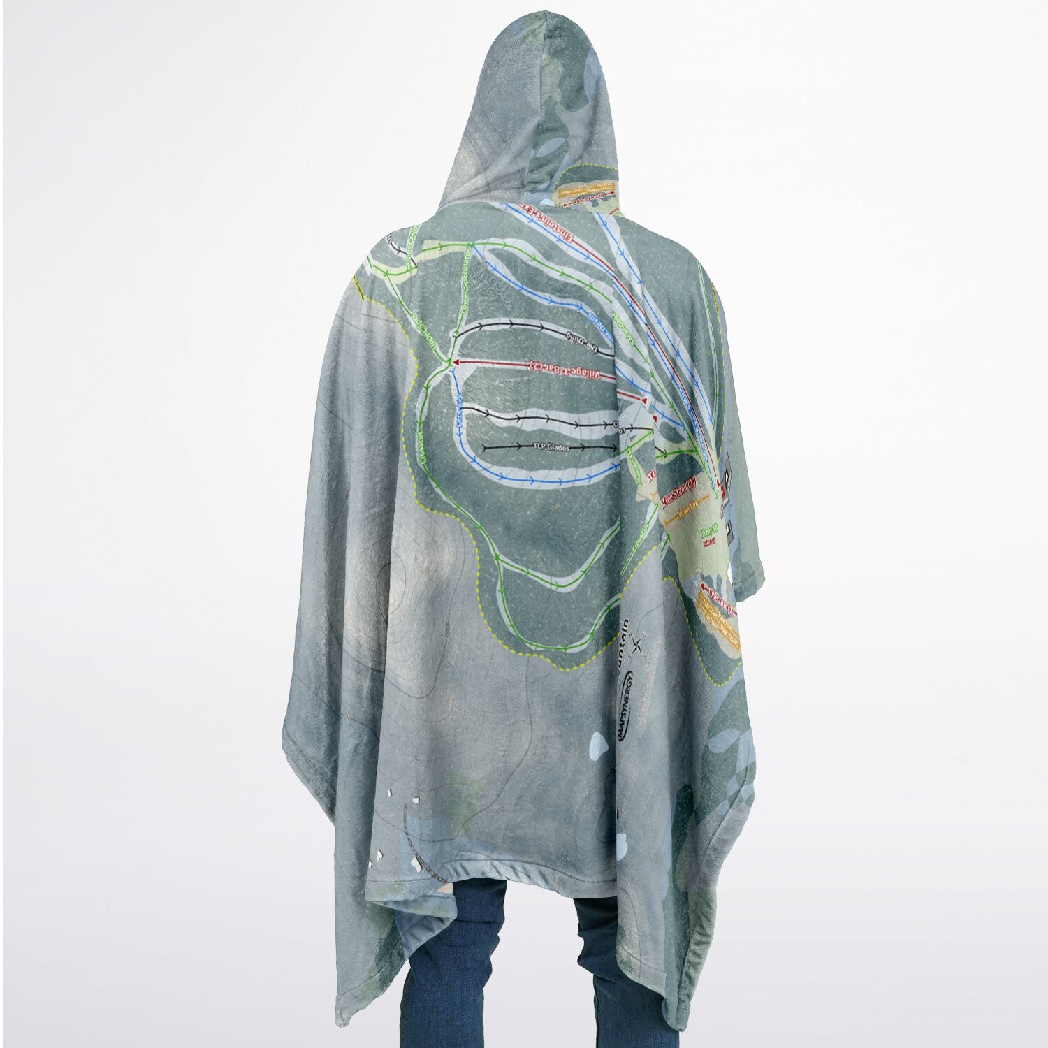Oak Mountain, New York Ski Resort Map Flannel Blanket Poncho