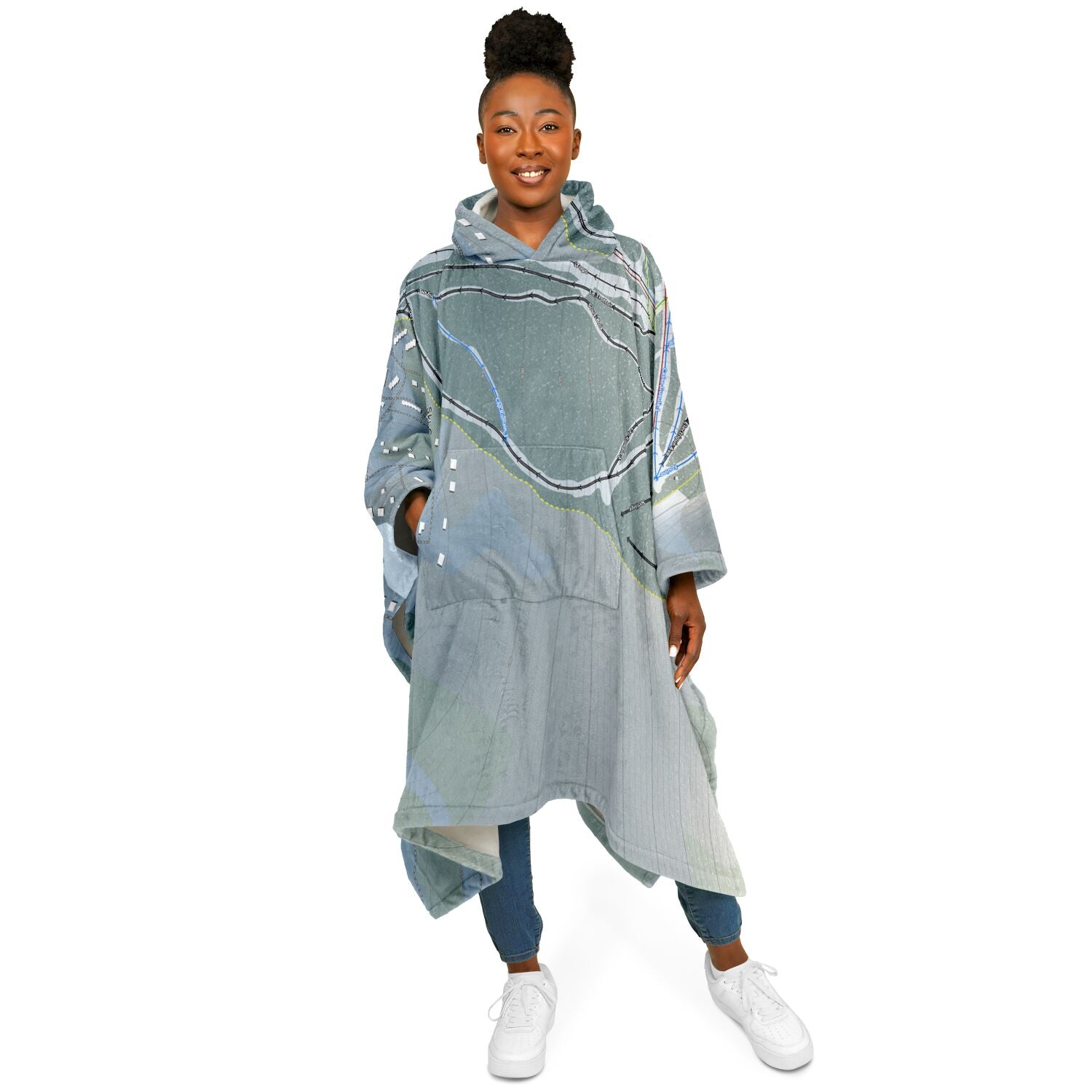 Ski Garceau, Quebec Ski Resort Map Flannel Blanket Poncho