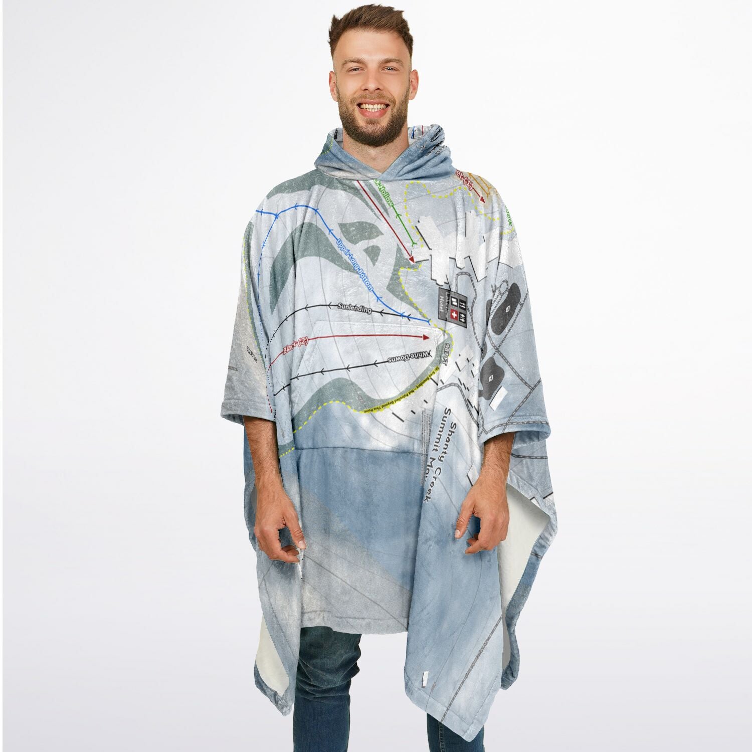 Shanty Creek Summit Mountain, Michigan Ski Resort Map Flannel Blanket Poncho