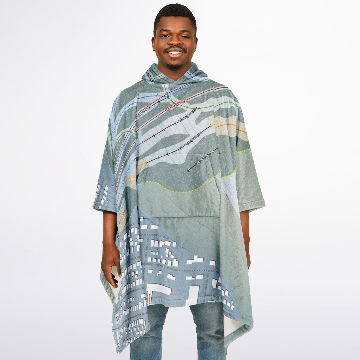 SkiLa Tuque, Quebec Ski Resort Map Flannel Blanket Poncho