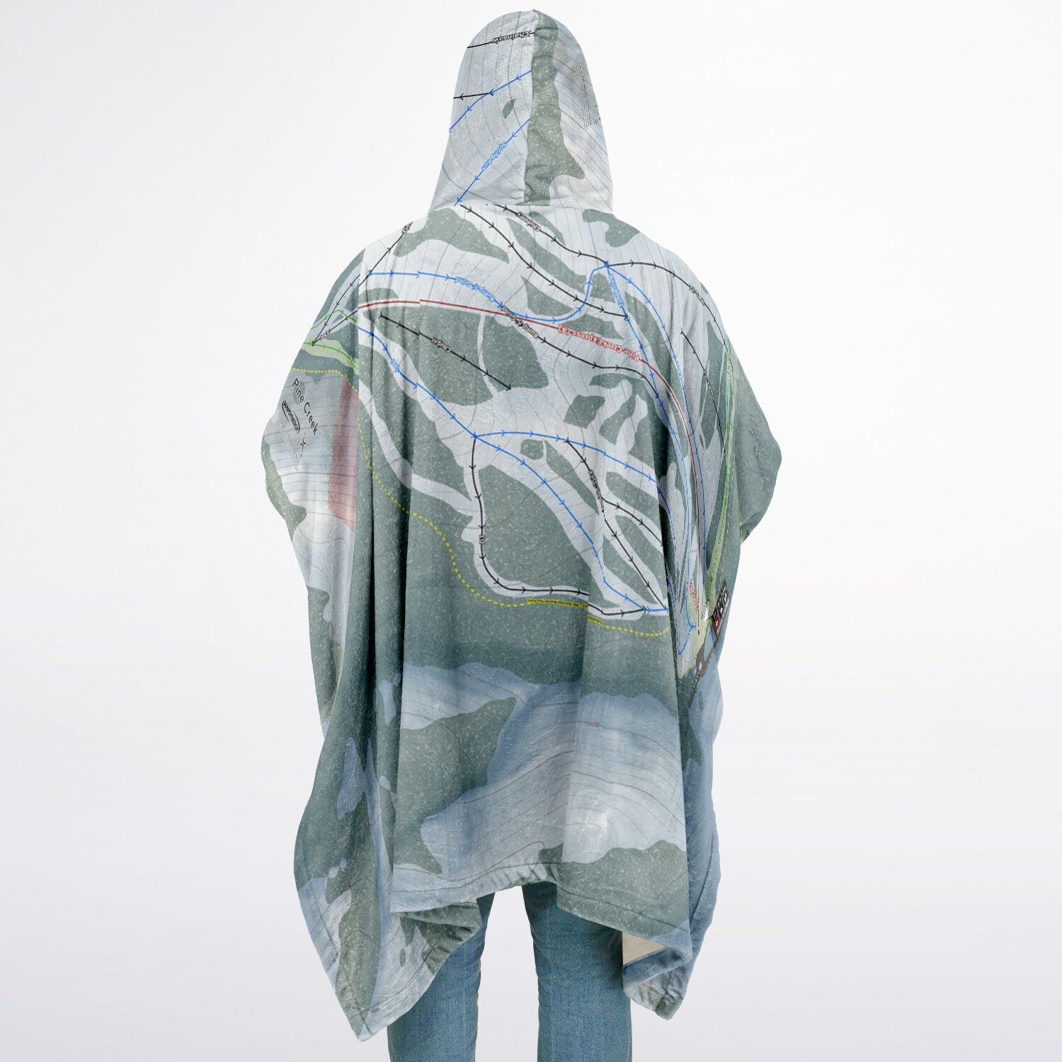 Pine Creek, Wyoming Ski Resort Map Flannel Blanket Poncho