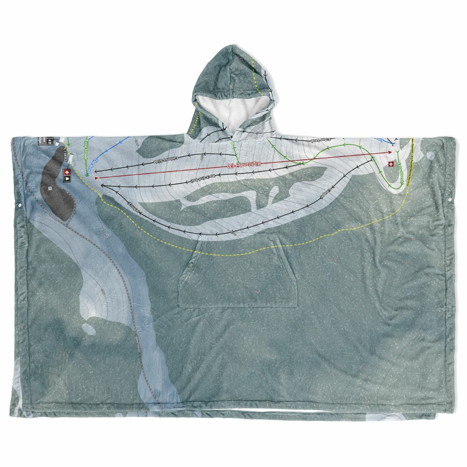 Warner Canyon, Oregon Ski Resort Map Flannel Blanket Poncho