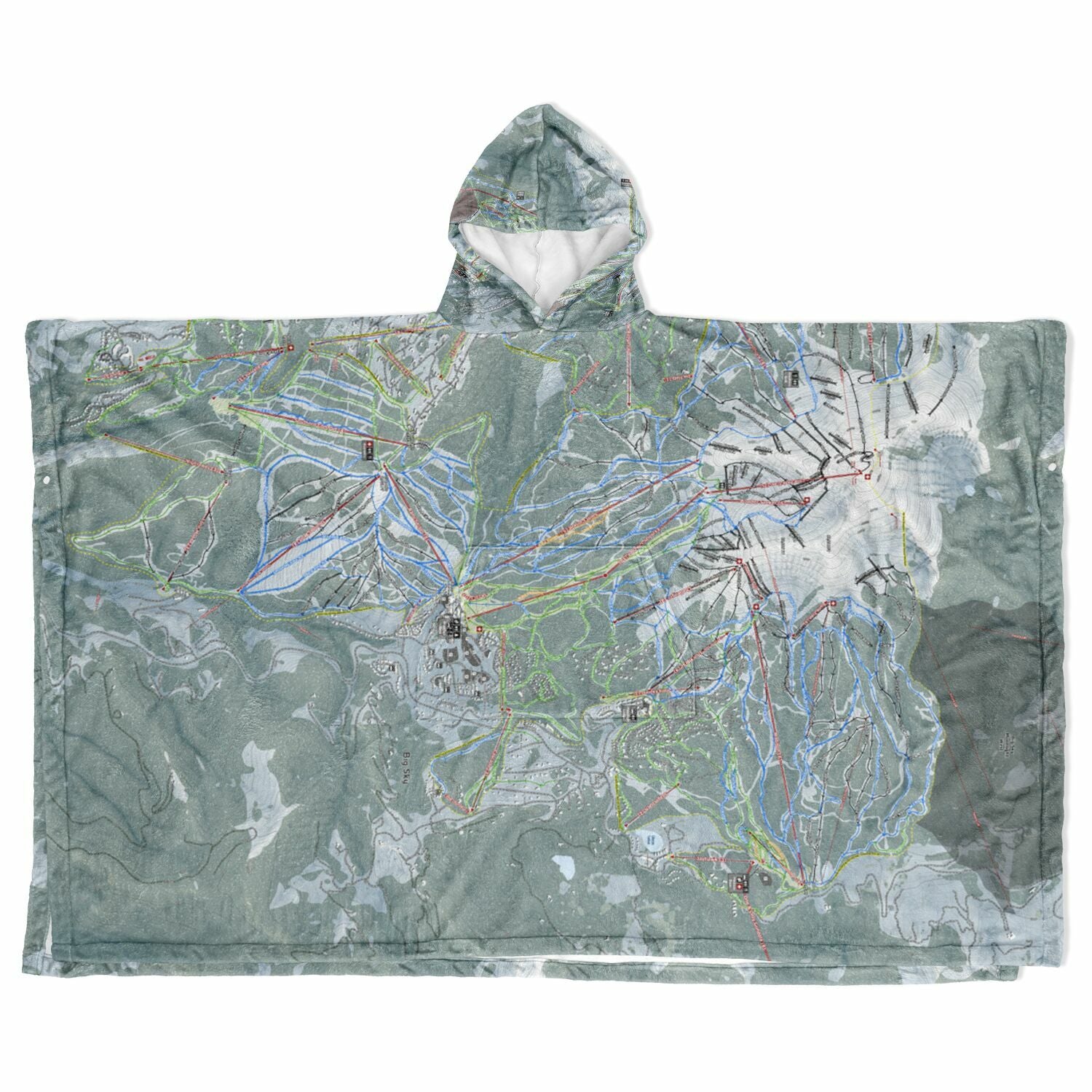 Big Sky, Montana Ski Resort Map Flannel Blanket Poncho