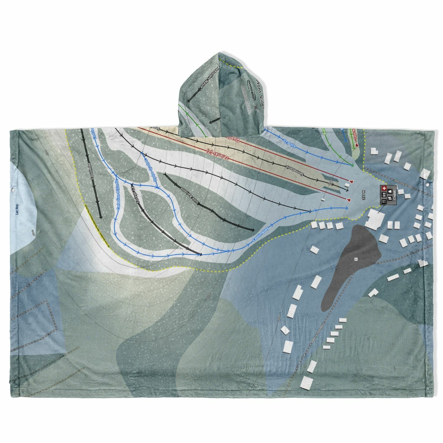 Mont Video, Quebec Ski Resort Map Flannel Blanket Poncho