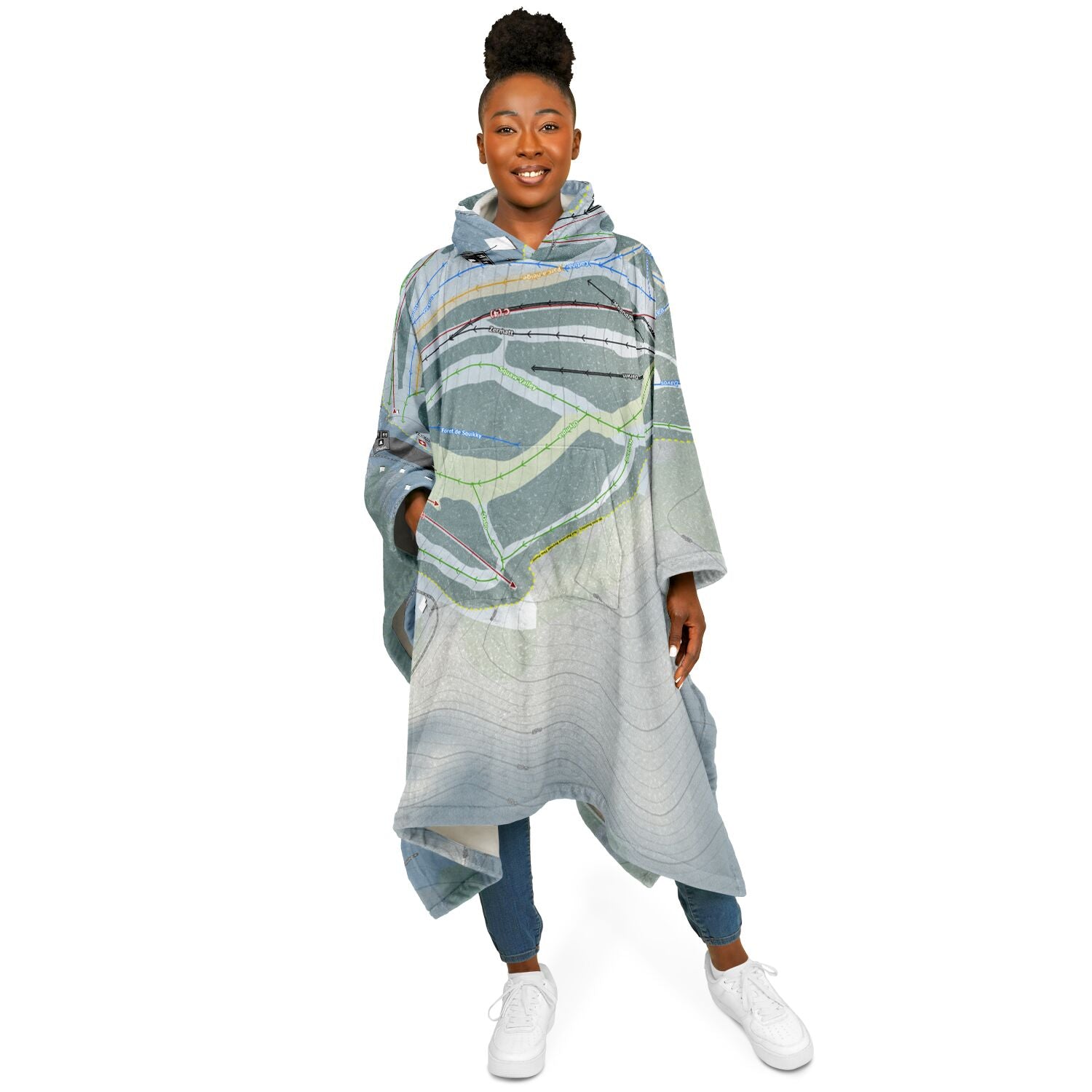 Sommet Olympia, Quebec Ski Resort Map Flannel Blanket Poncho