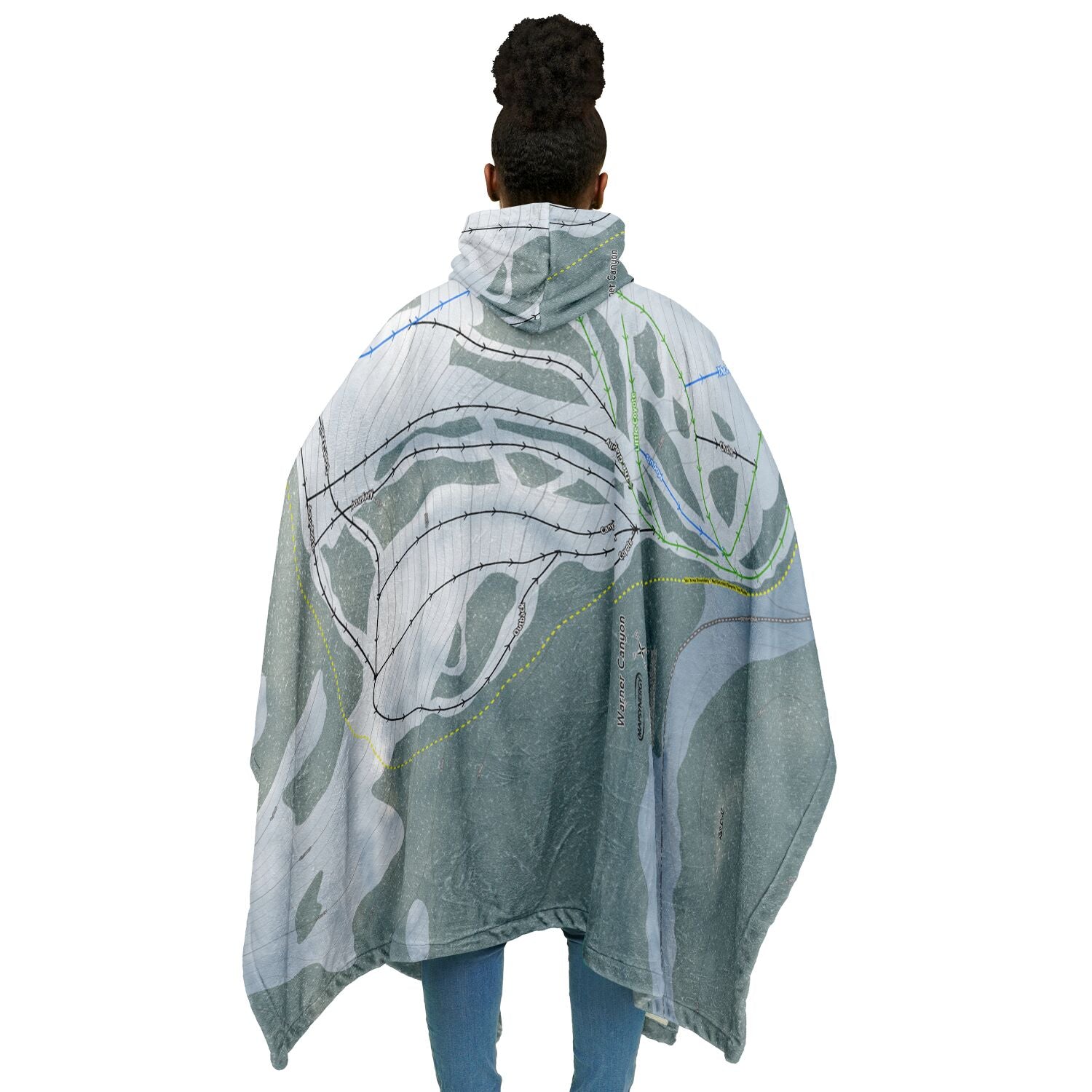 Warner Canyon, Oregon Ski Resort Map Flannel Blanket Poncho