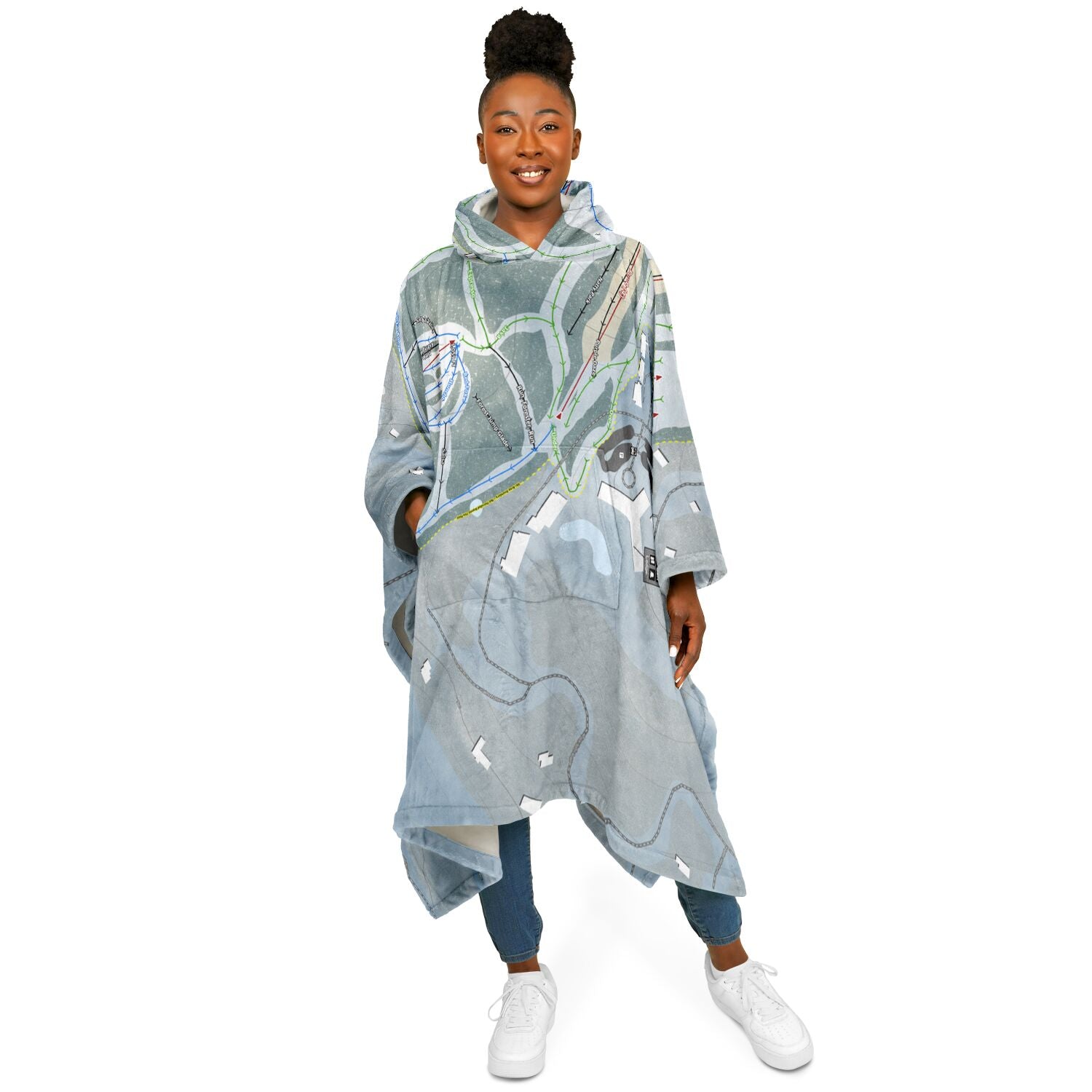 Shanty Creek Schuss Mountain, Michigan Ski Resort Map Flannel Blanket Poncho