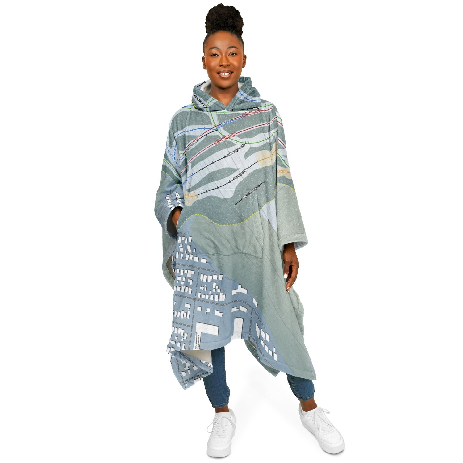 SkiLa Tuque, Quebec Ski Resort Map Flannel Blanket Poncho