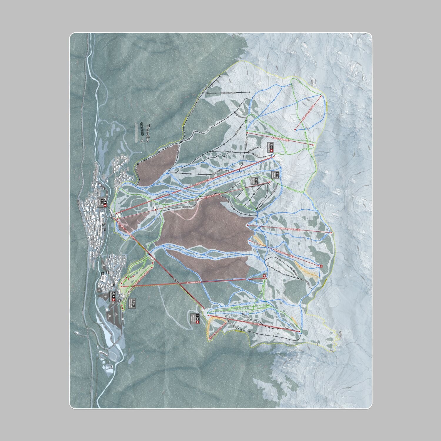 Thredbo, Australia Ski Resort Map Printed Beach Towel