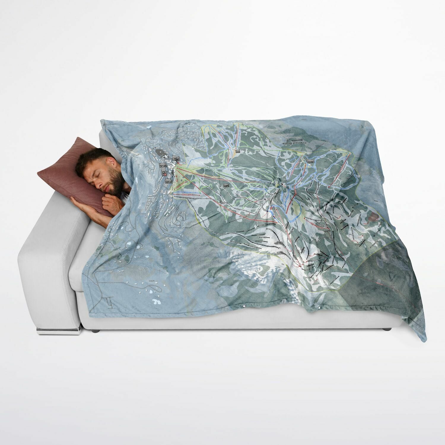Crested Butte, Colorado Ski Resort Map Flannel Blanket Poncho
