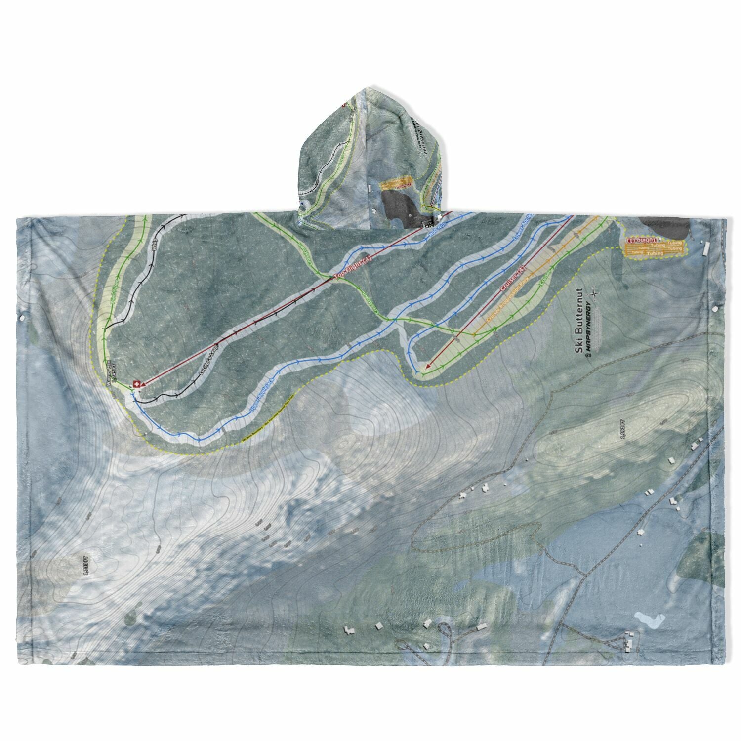 Ski Butternut, Massachusetts Ski Resort Map Flannel Blanket Poncho