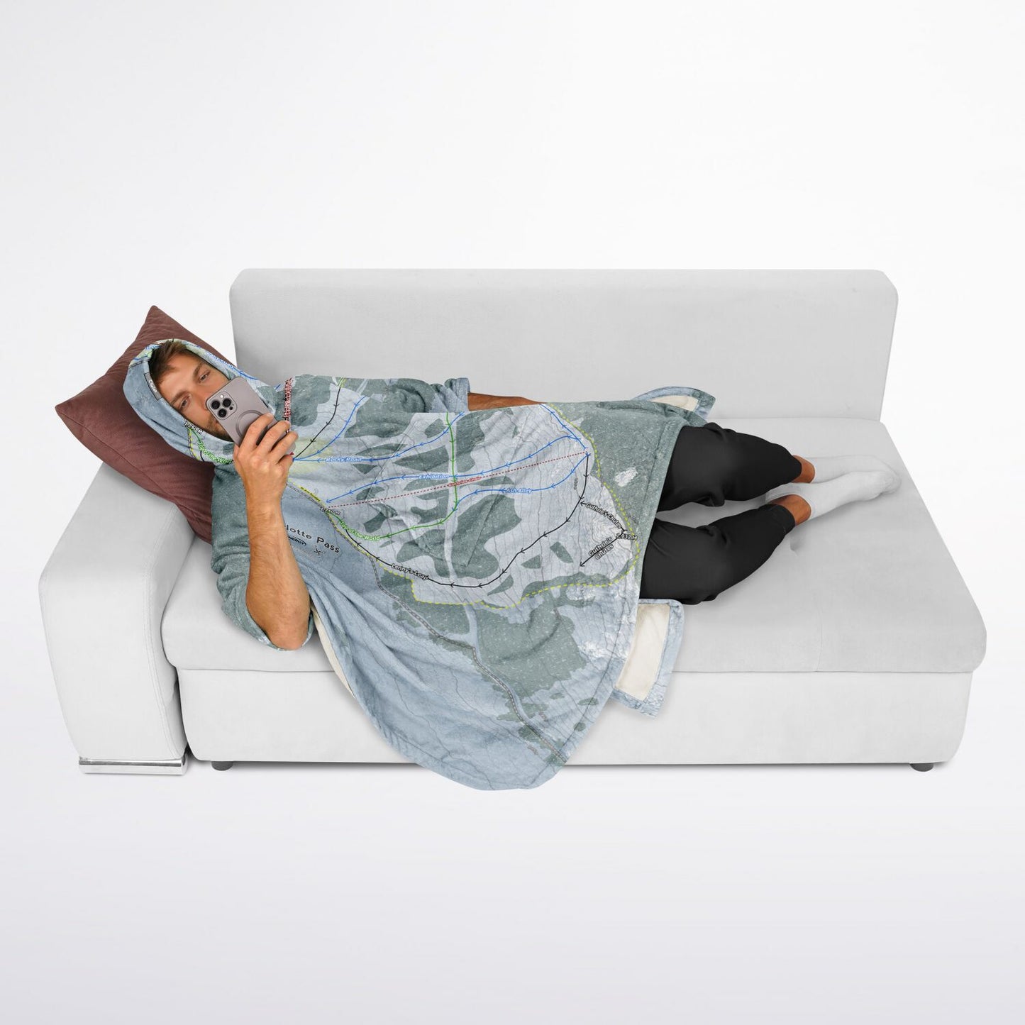 Charlotte Pass, Australia Ski Resort Map Flannel Blanket Poncho - Powderaddicts