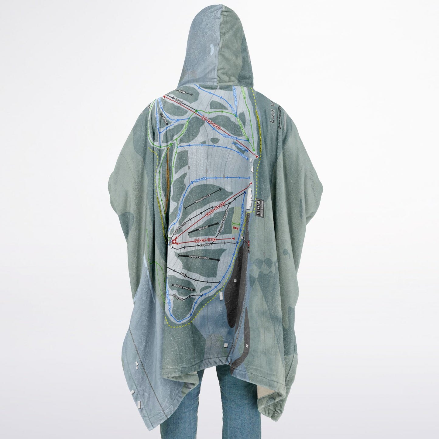 Lost Valley, Maine Ski Resort Map Flannel Blanket Poncho