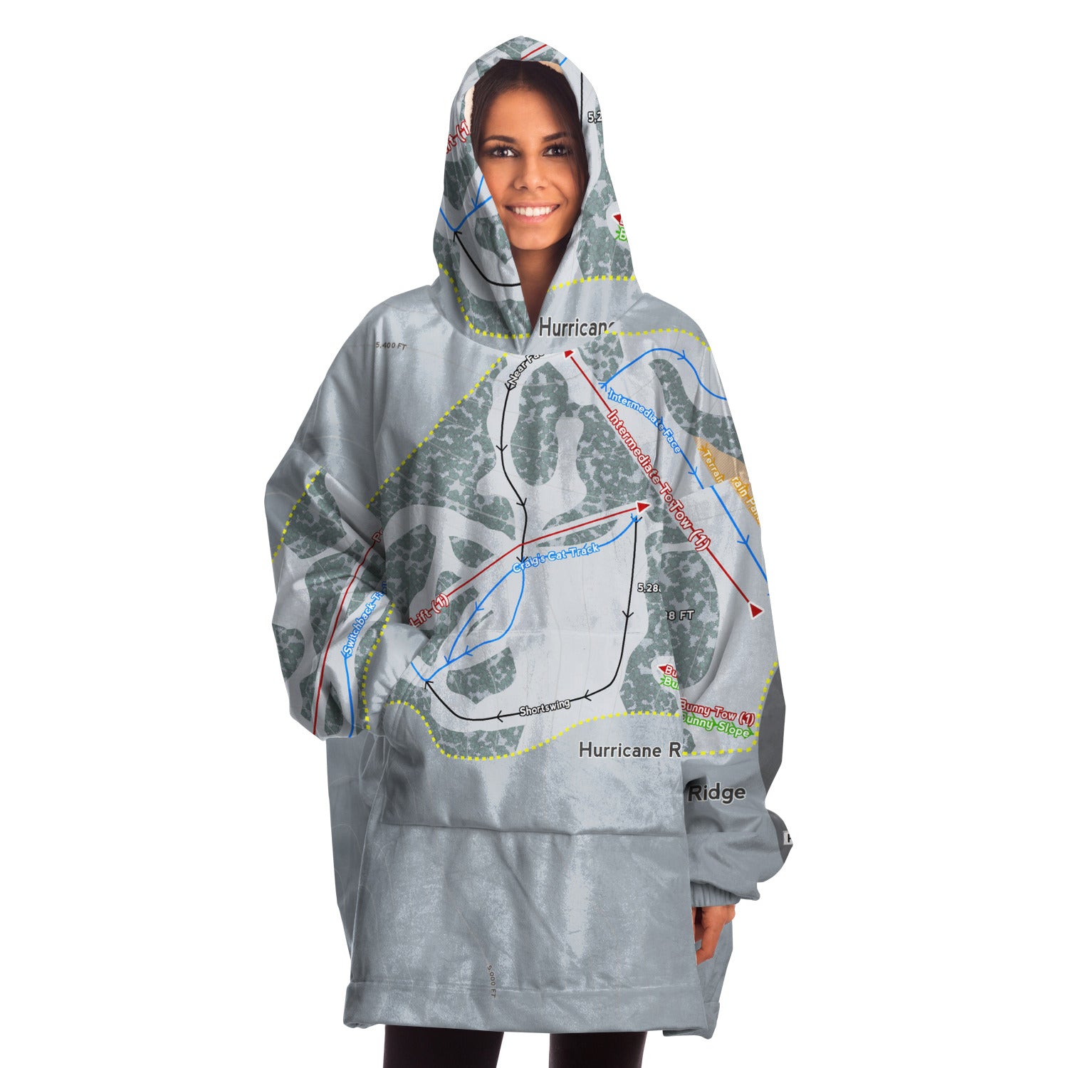 Hurricane Ridge, Washington Ski Trail Map Snug Hoodie
