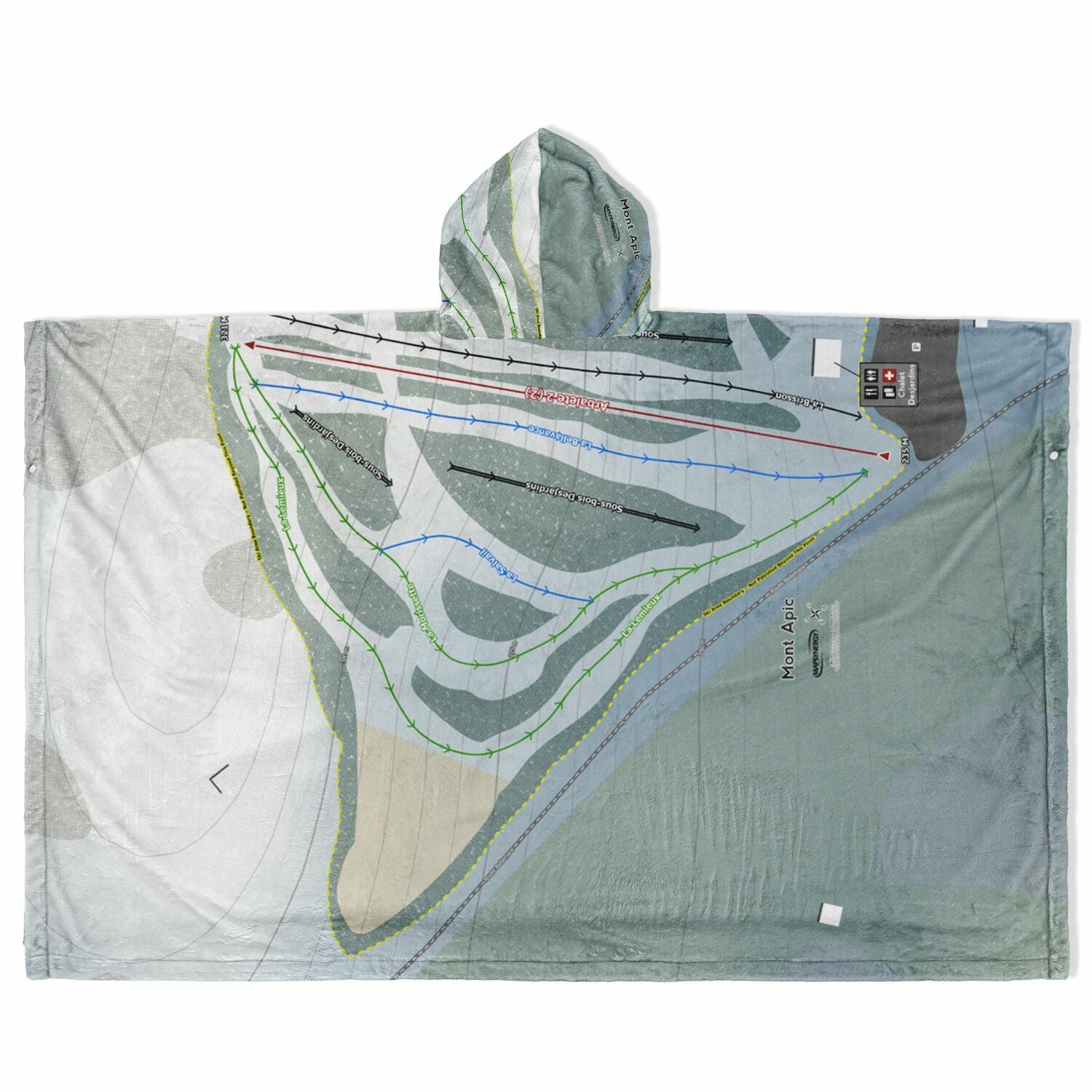 Mont Apic, Quebec Ski Resort Map Flannel Blanket Poncho