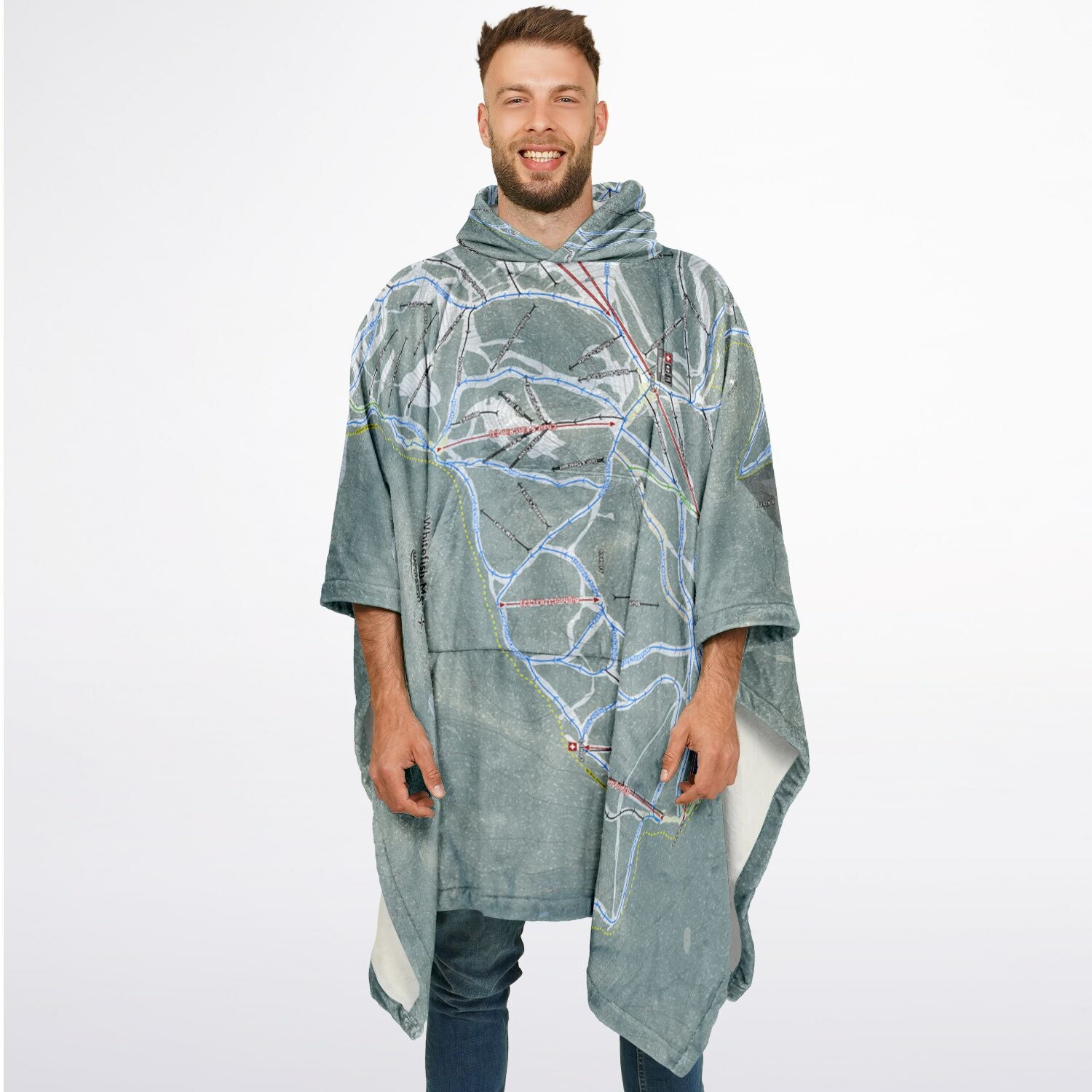 Whitefish Mountain, Montana Ski Resort Map Flannel Blanket Poncho