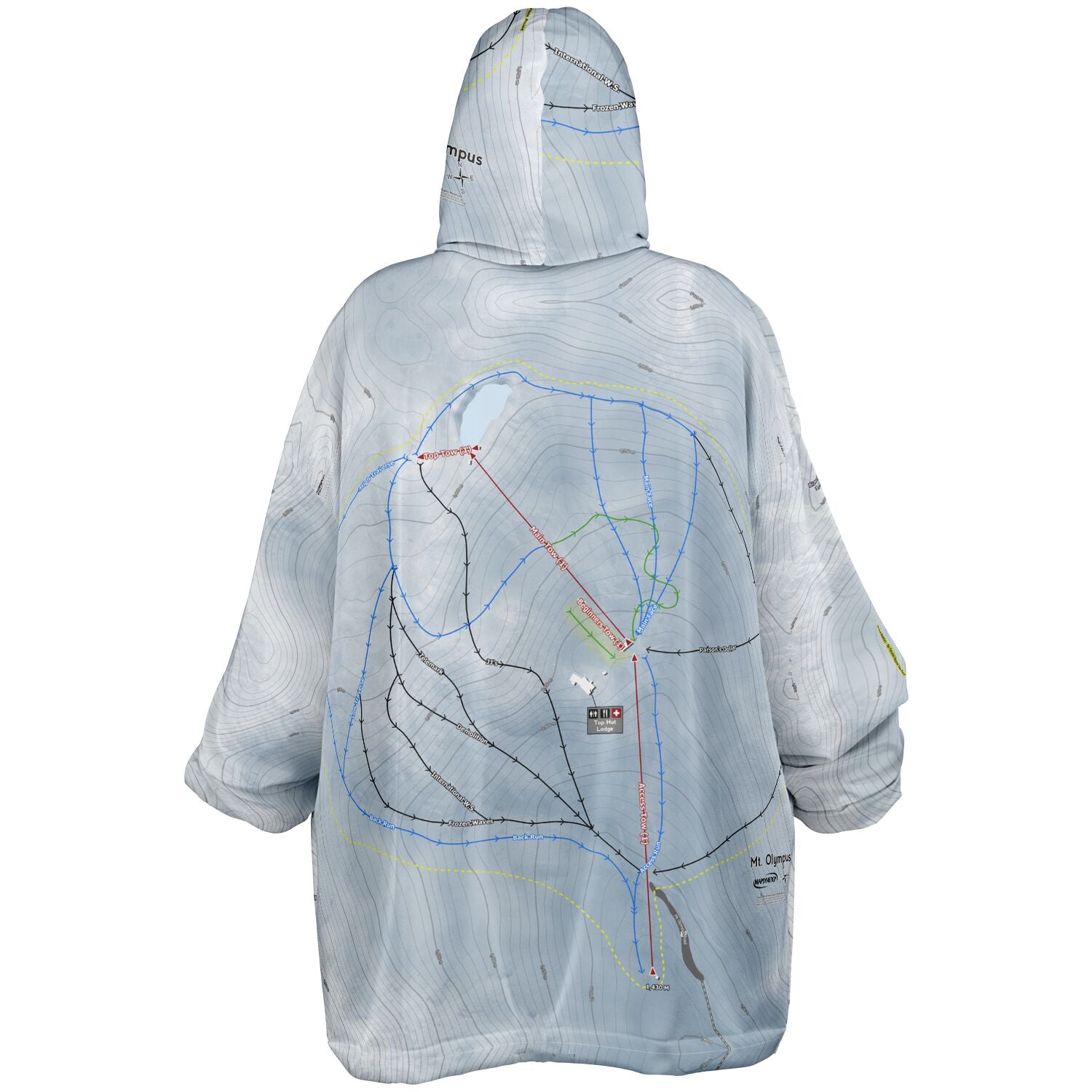 Mt Olympus, New Zealand Ski Trail Map - Snug Hoodie