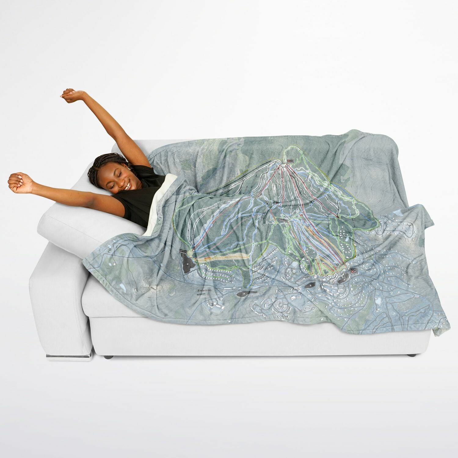 Stratton Mountain, Vermont Ski Resort Map Flannel Blanket Poncho