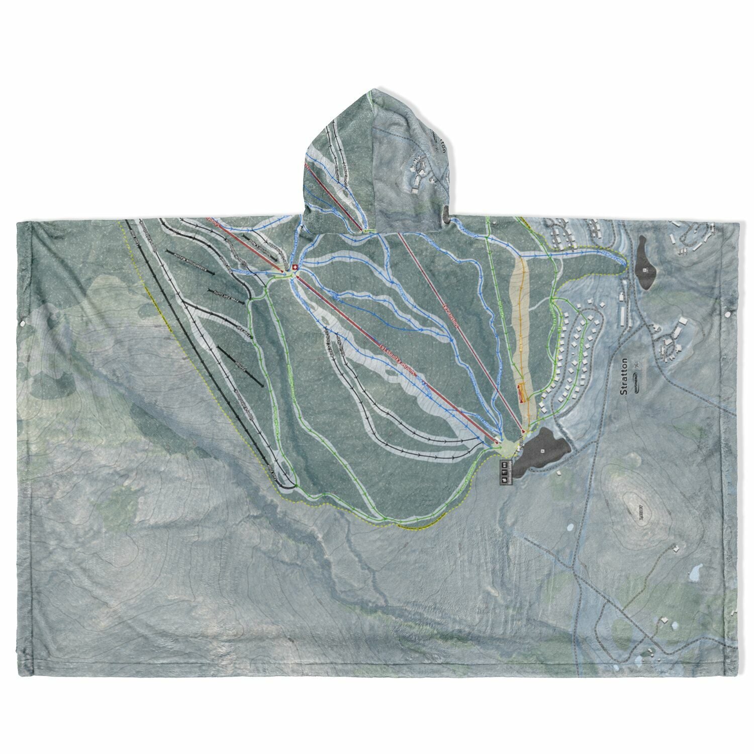 Stratton Mountain, Vermont Ski Resort Map Flannel Blanket Poncho