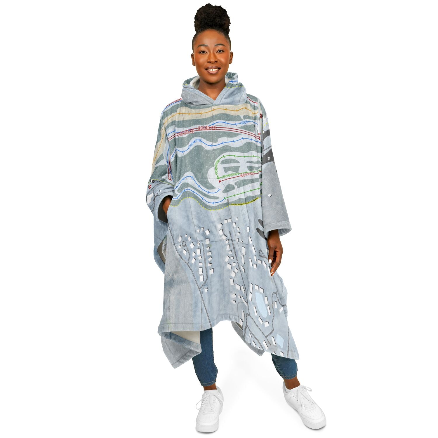 Jack Frost, Pennsylvania Ski Resort Map Flannel Blanket Poncho