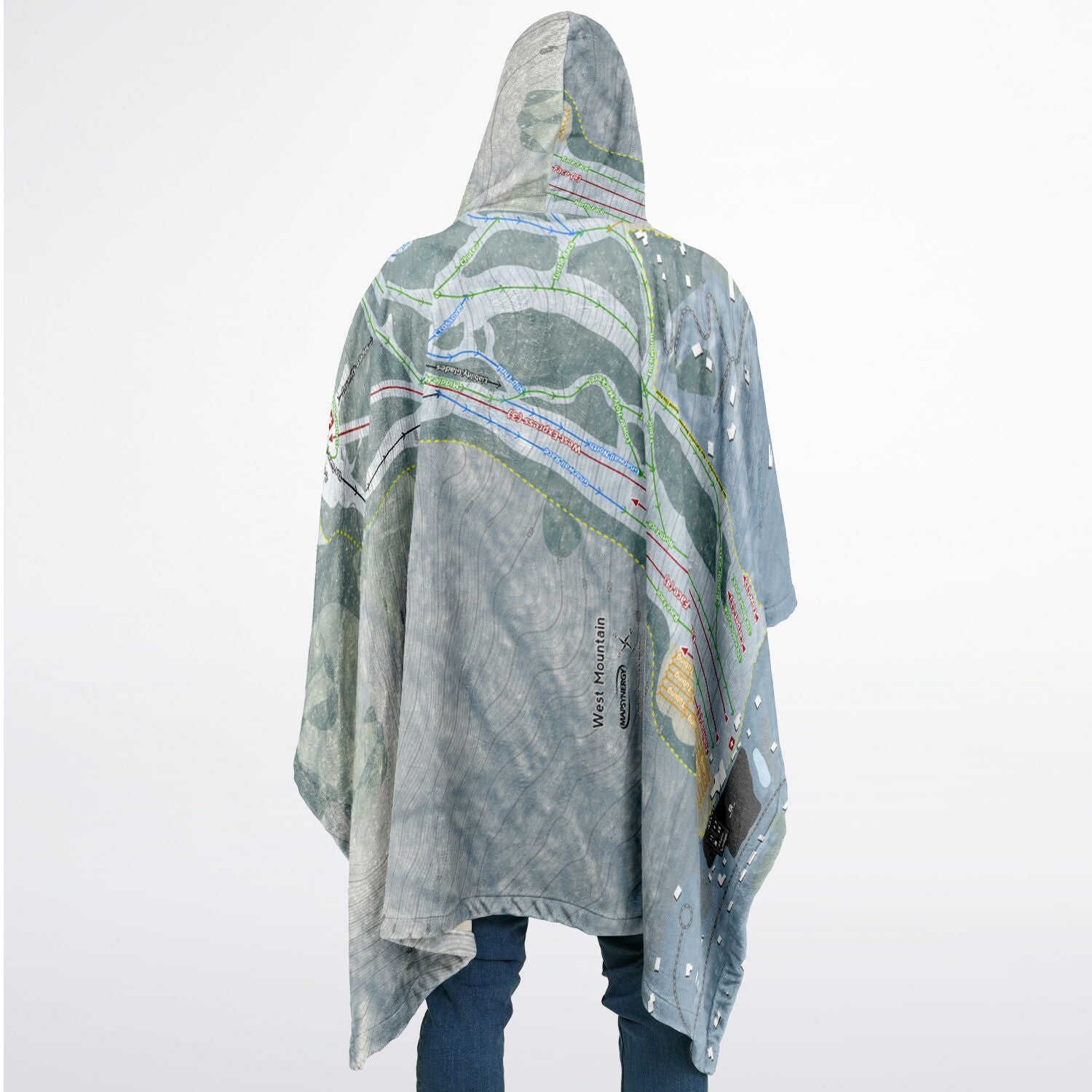 West Mountain, New York Ski Resort Map Flannel Blanket Poncho