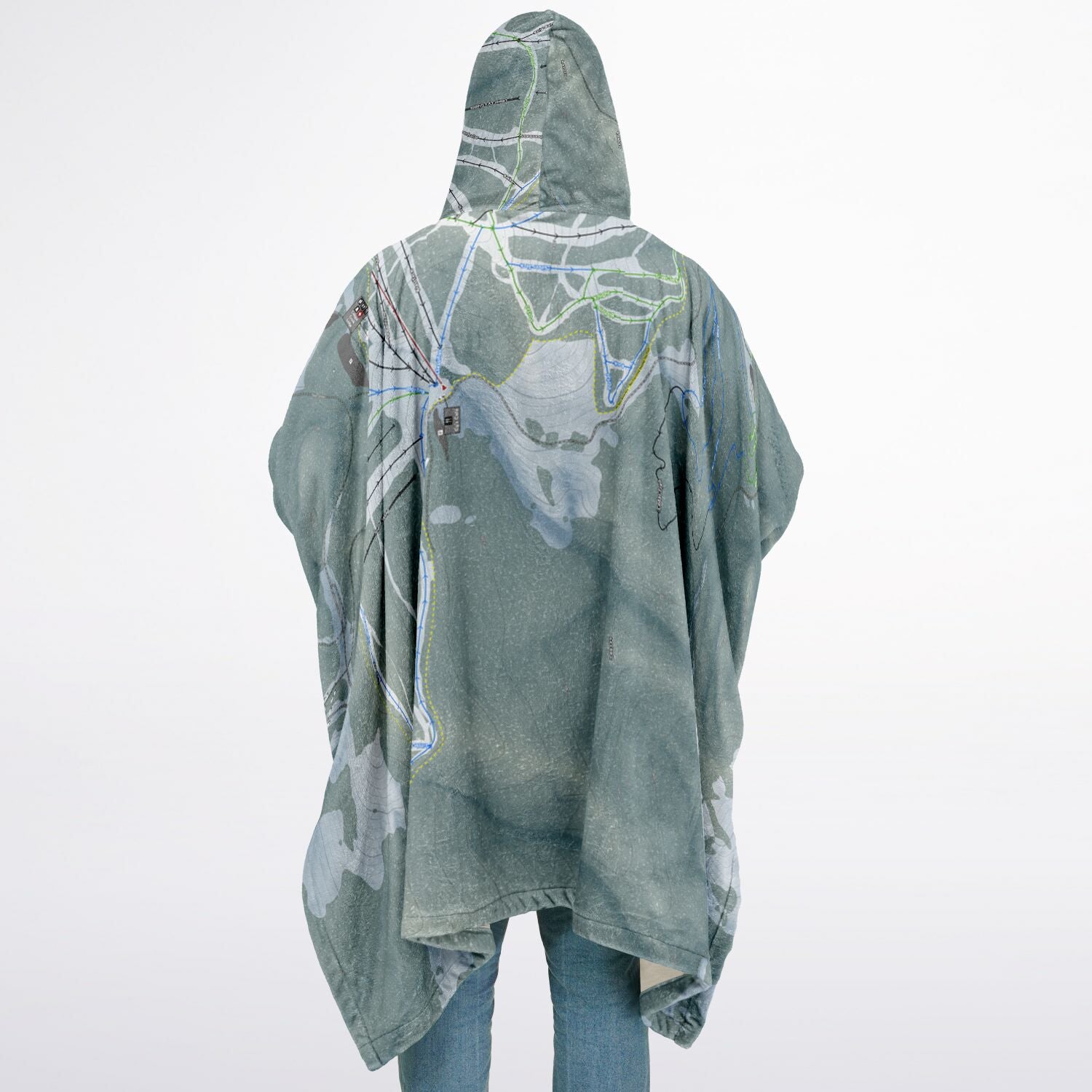 49 Degrees North, Washington Ski Resort Map Flannel Blanket Poncho