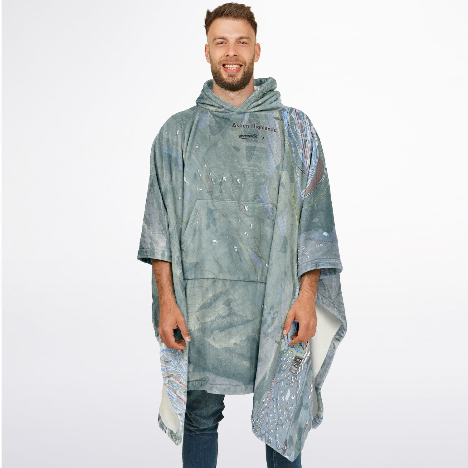 Aspen Highlands, Colorado Ski Resort Map Flannel Blanket Poncho