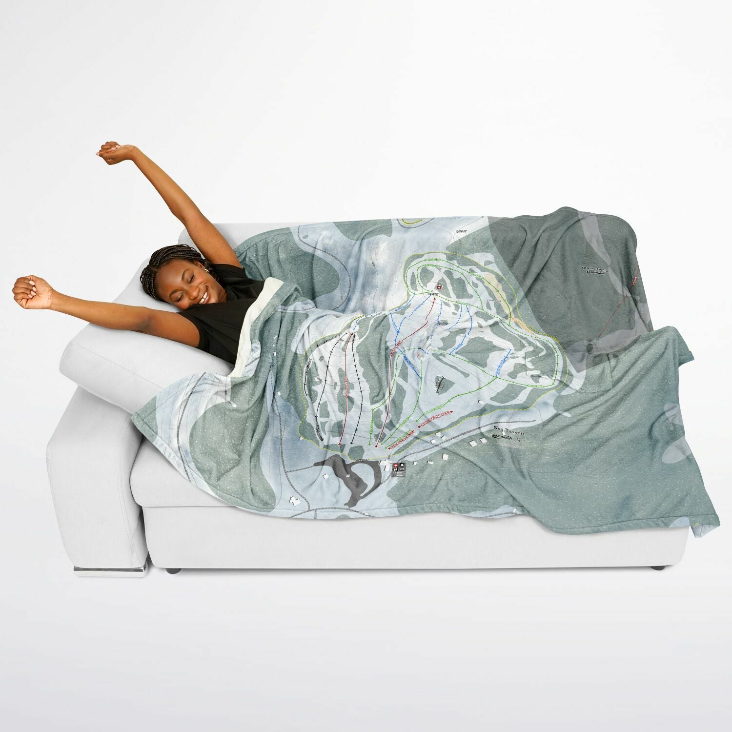 Sky Tavern, Nevada Ski Resort Map Flannel Blanket Poncho