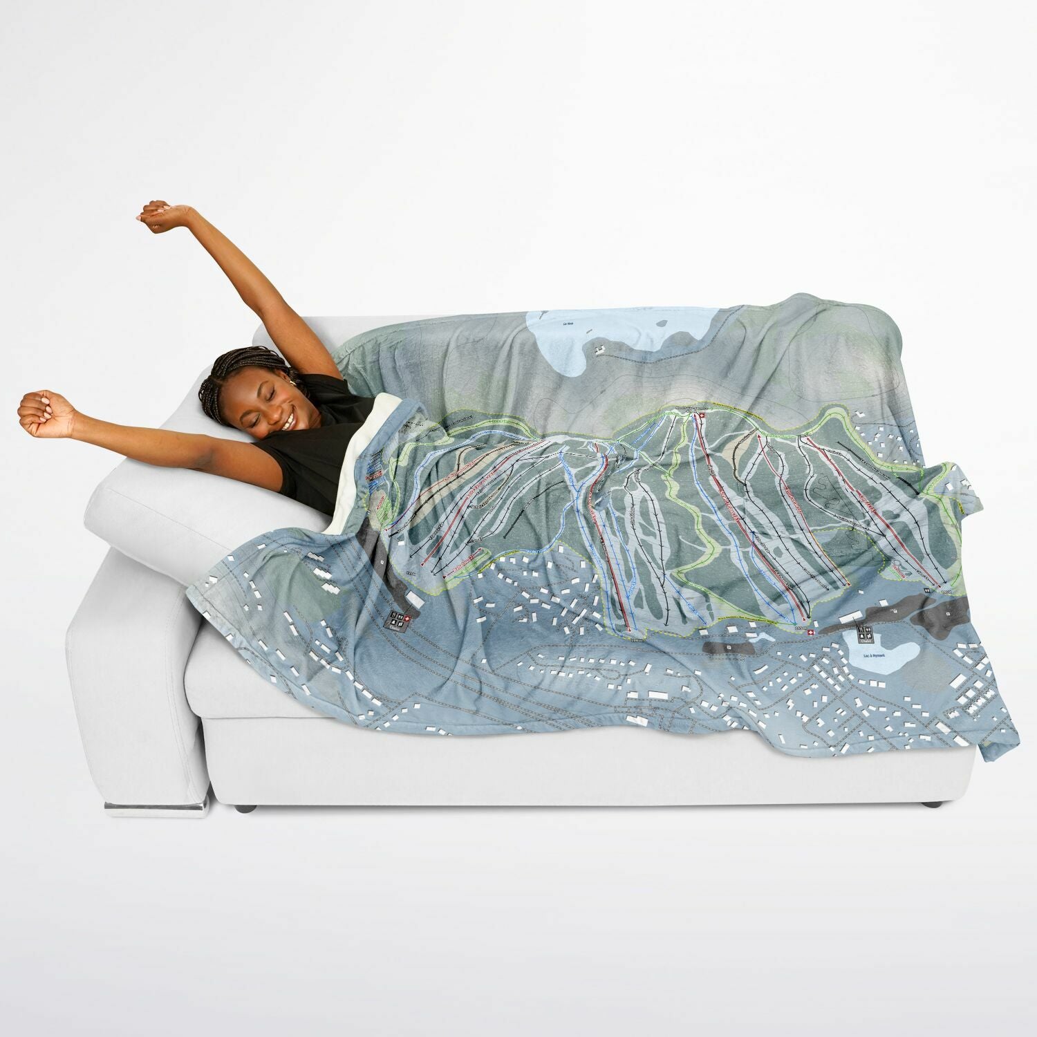 Sommet Saint-Sauveur, Quebec Ski Resort Map Flannel Blanket Poncho