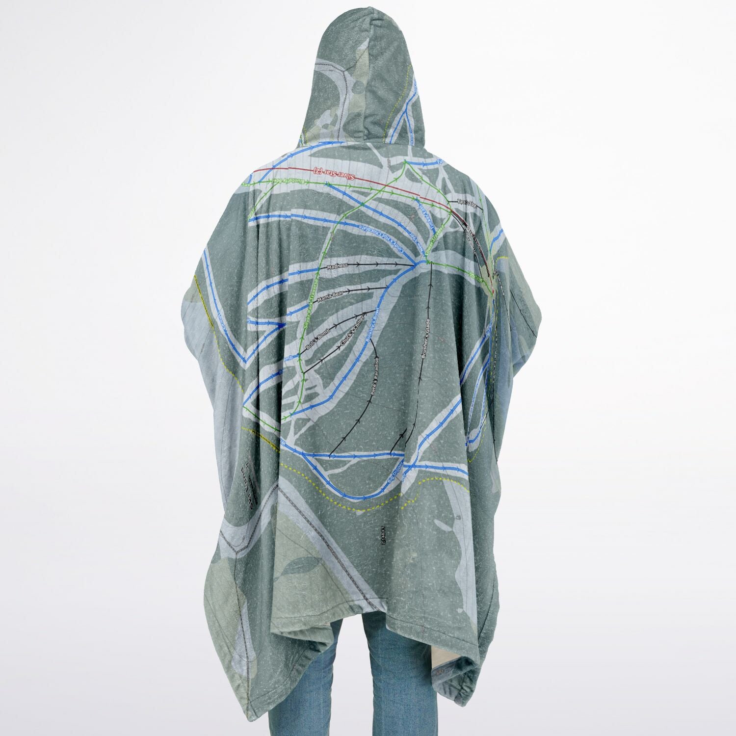 Ski Land, Alaska Ski Resort Map Flannel Blanket Poncho