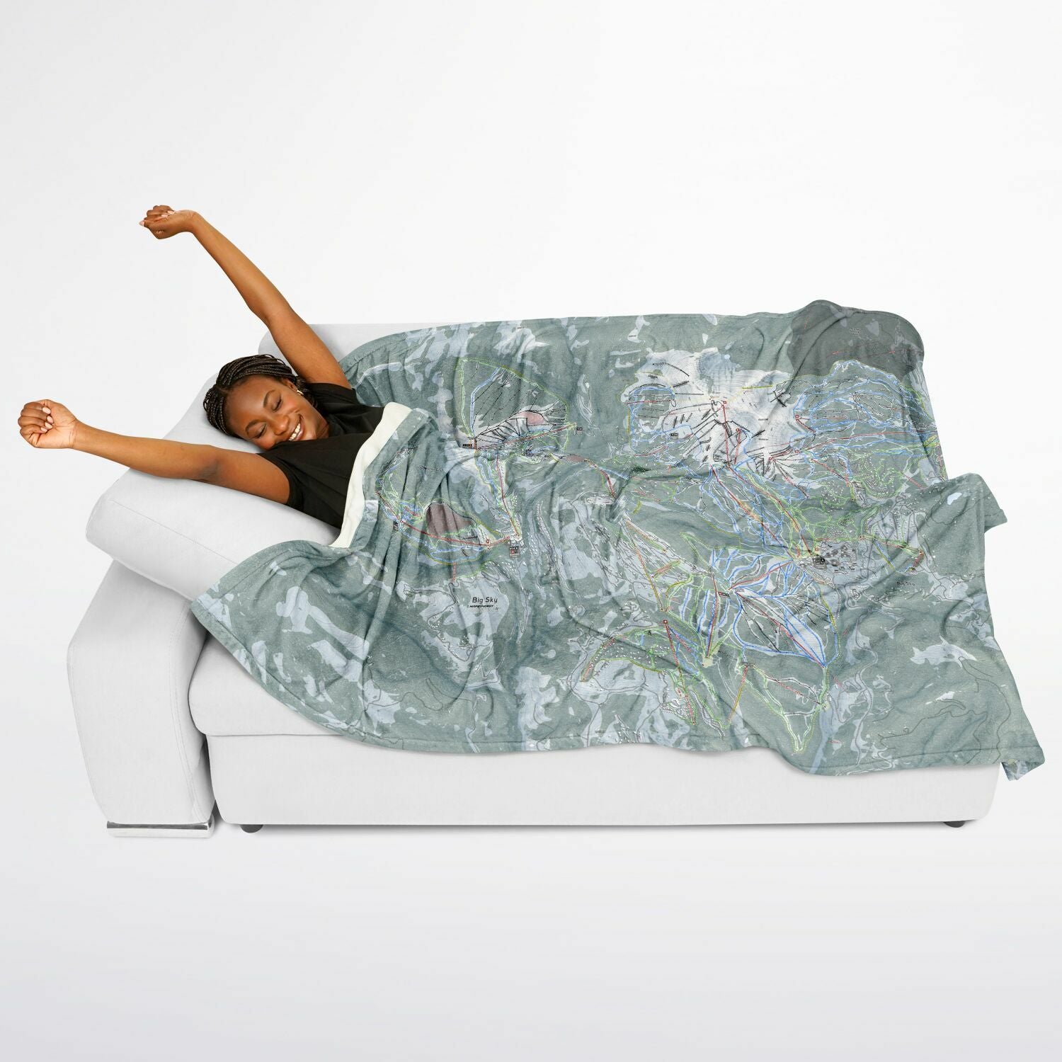 Big Sky, Montana Ski Resort Map Flannel Blanket Poncho