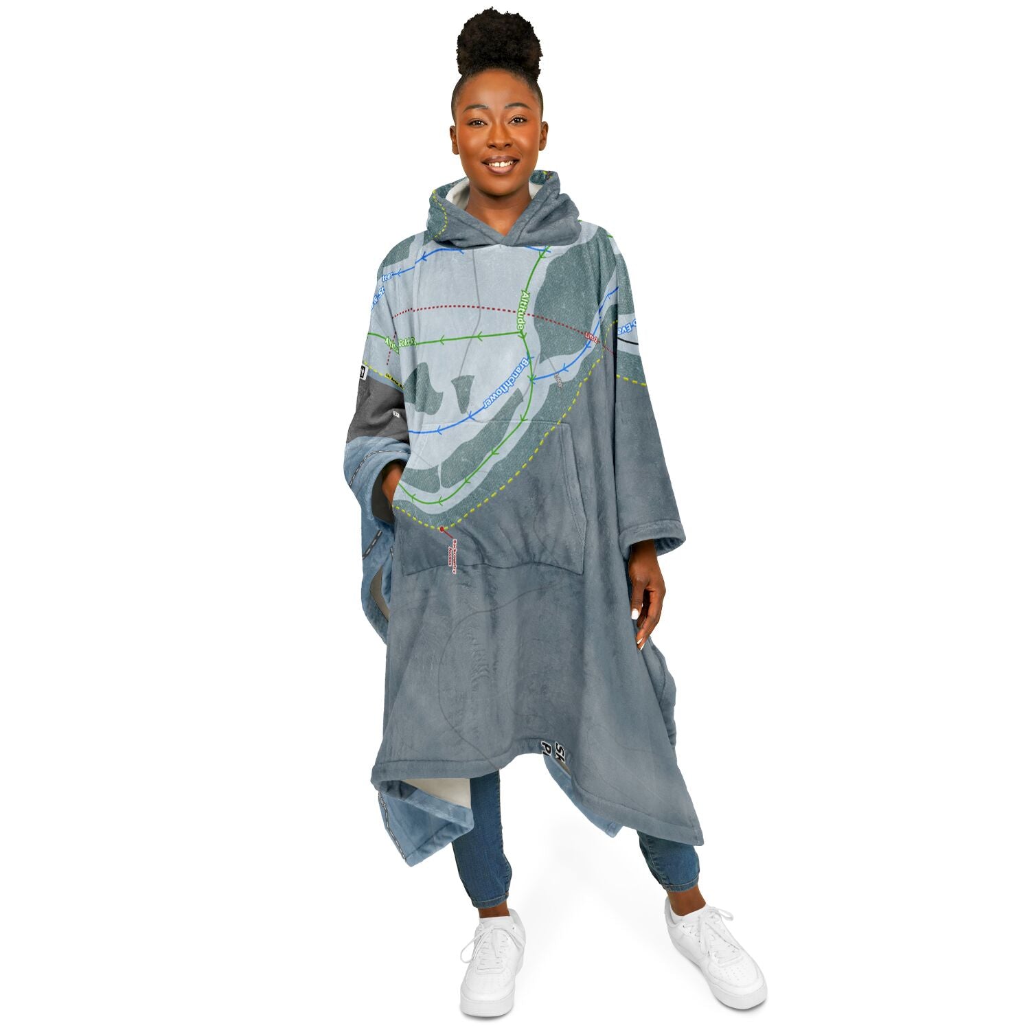 Skeetawk, Alaska Ski Resort Map Flannel Blanket Poncho