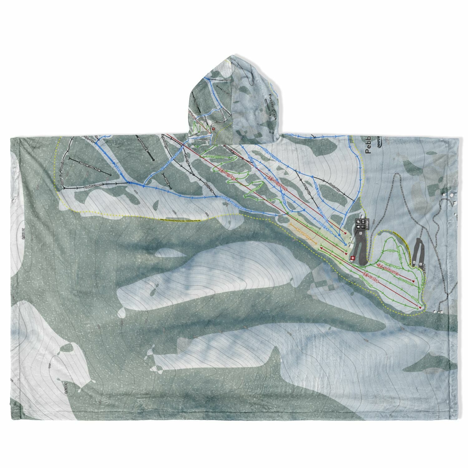 Pebble Creek, Idaho Ski Resort Map Flannel Blanket Poncho