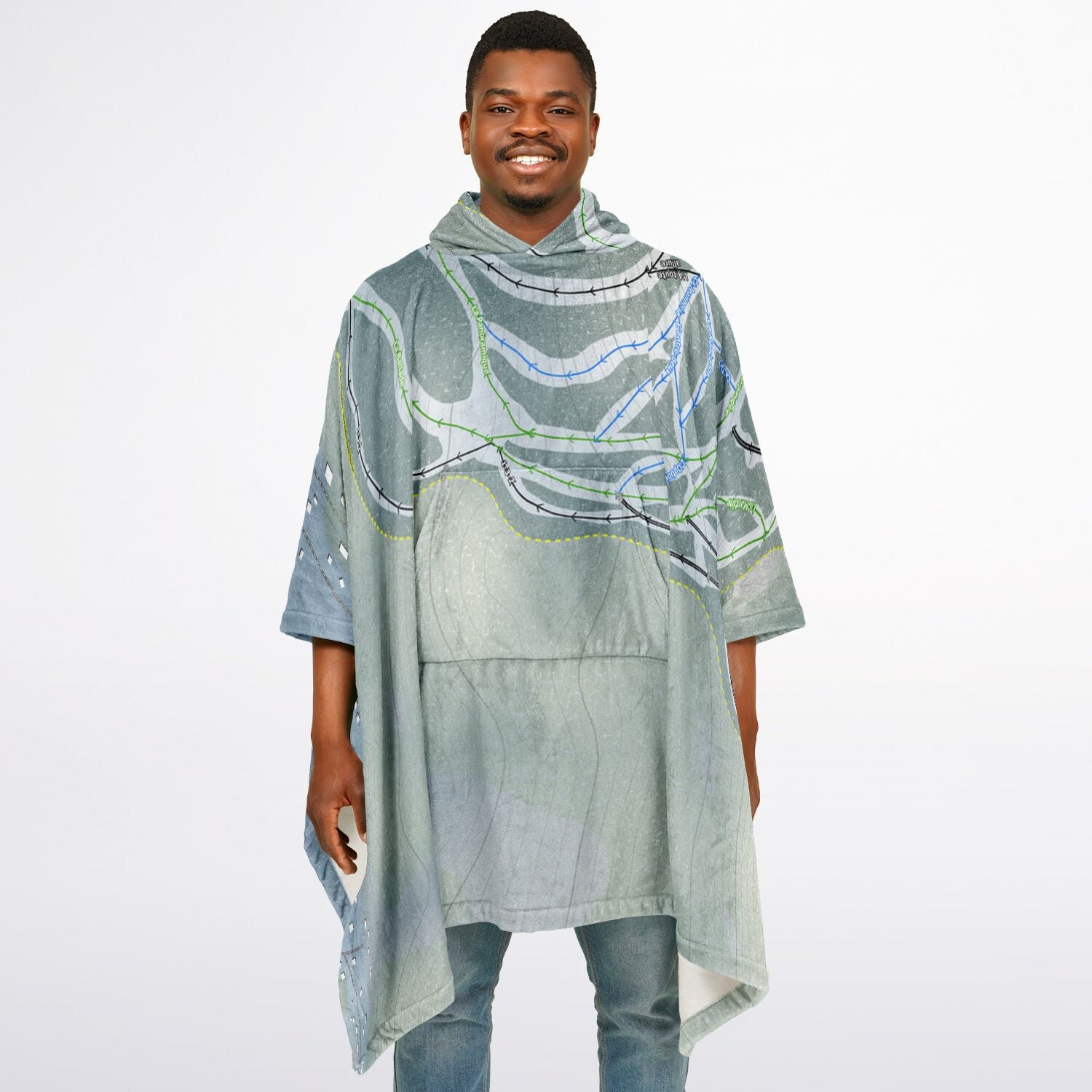 Mont Lac-Vert, Quebec Ski Resort Map Flannel Blanket Poncho