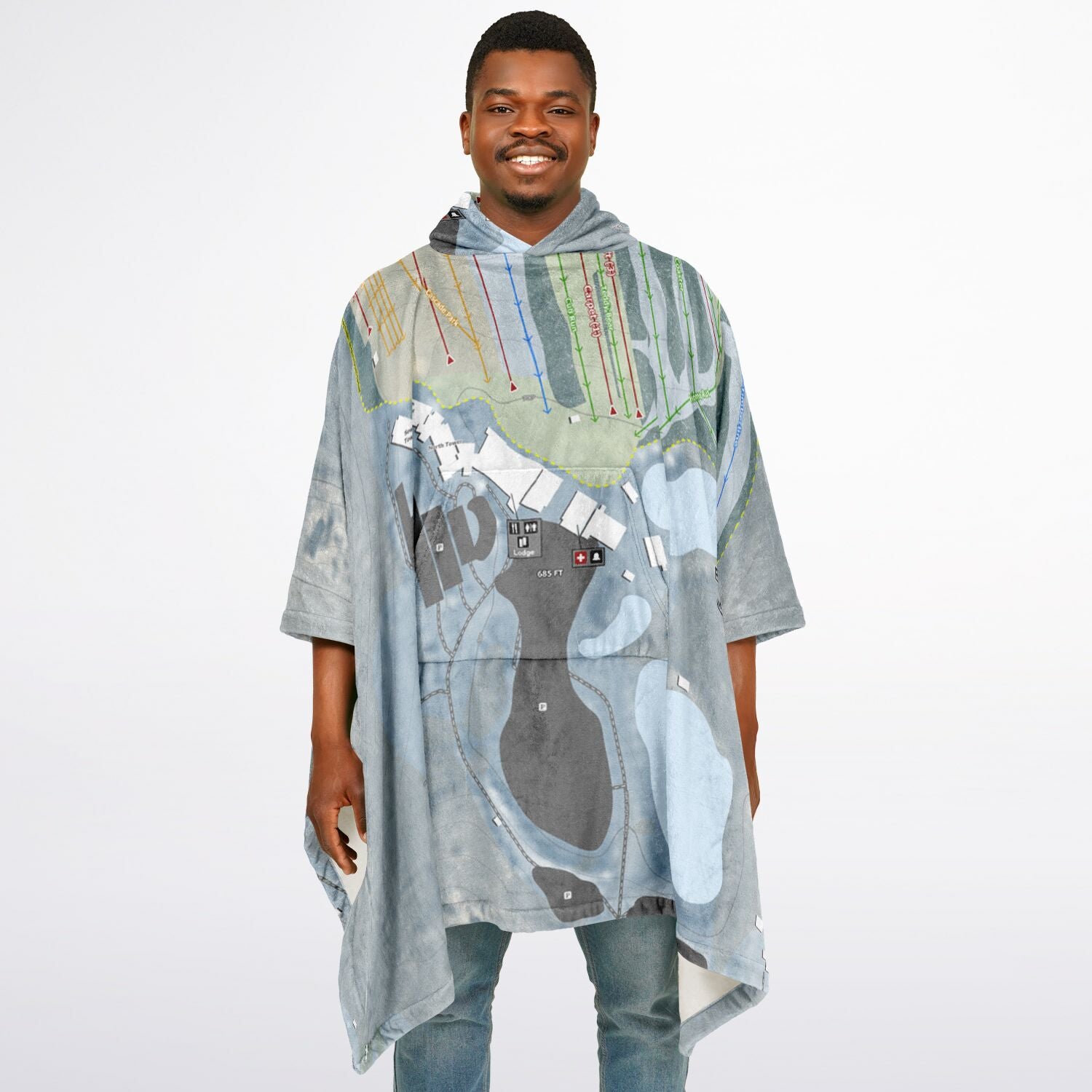 Bear Creek, Pennsylvania Ski Resort Map Flannel Blanket Poncho