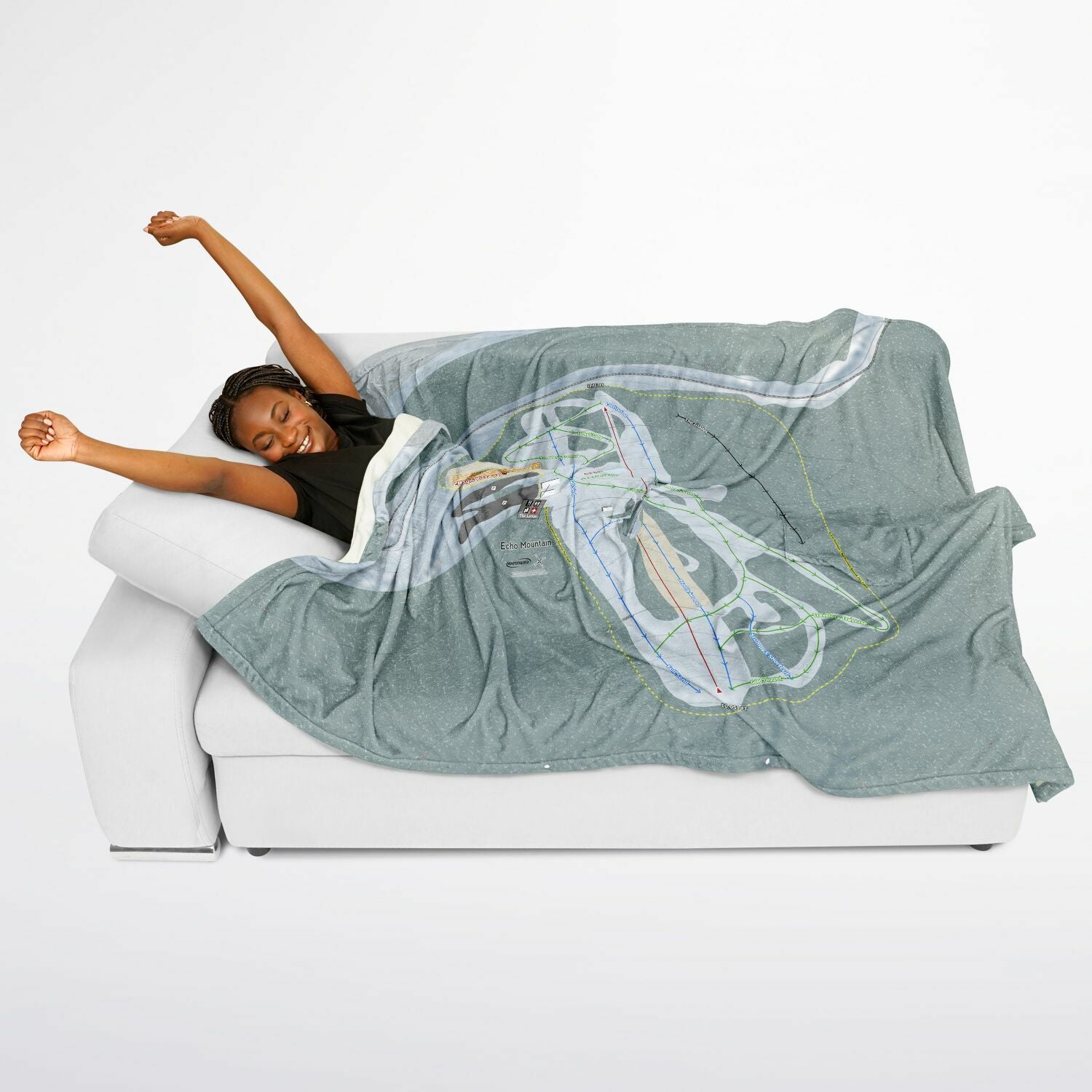 Echo Mountain, Colorado Ski Resort Map Flannel Blanket Poncho